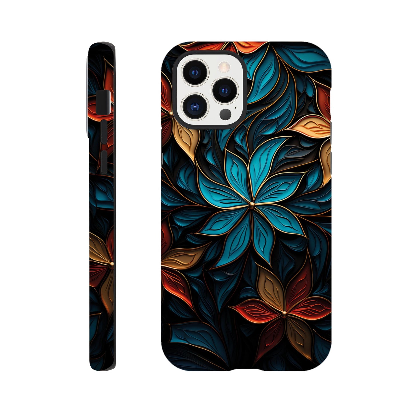 Blue and red flower art deco pattern- Phone Case sturdy