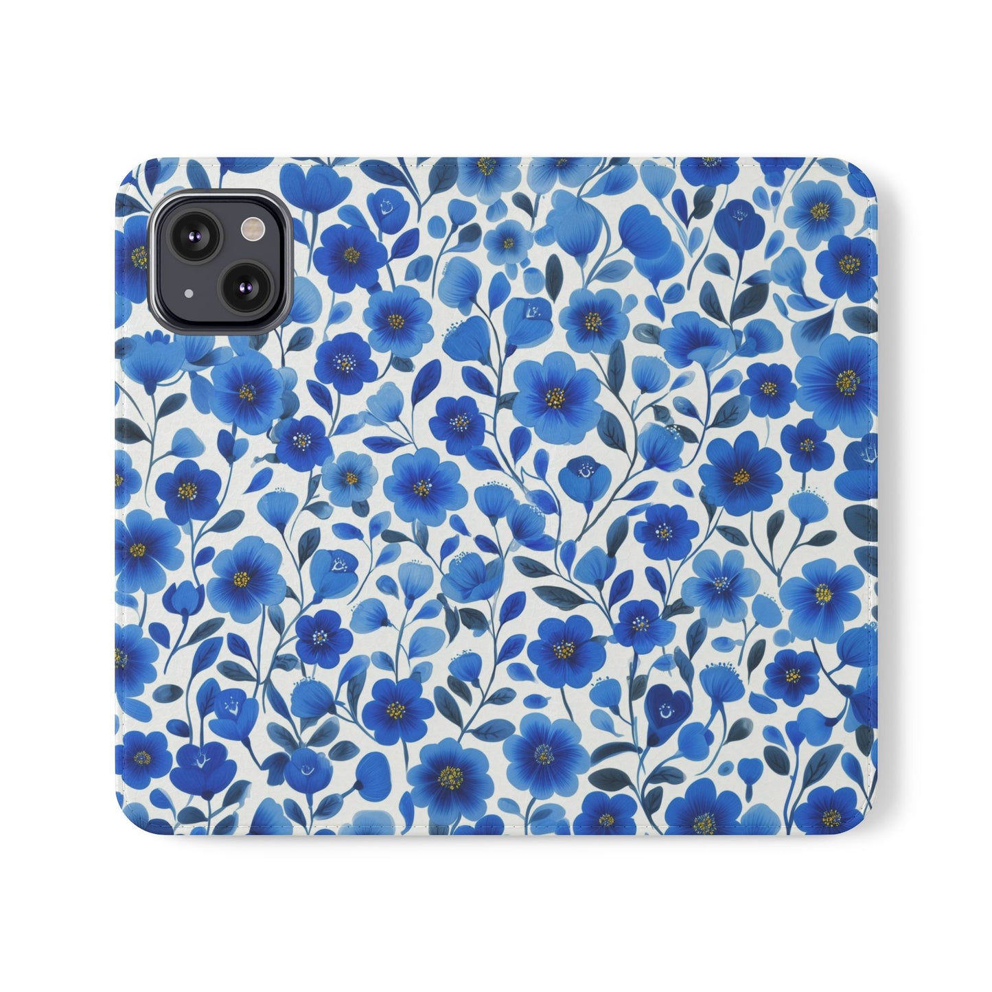 Blue Floral Pattern Flip Cases for Phones, Elegant Phone Wallet, Gift for Her, Stylish Phone Covers, Mother's Day Gift, Business Card Holder