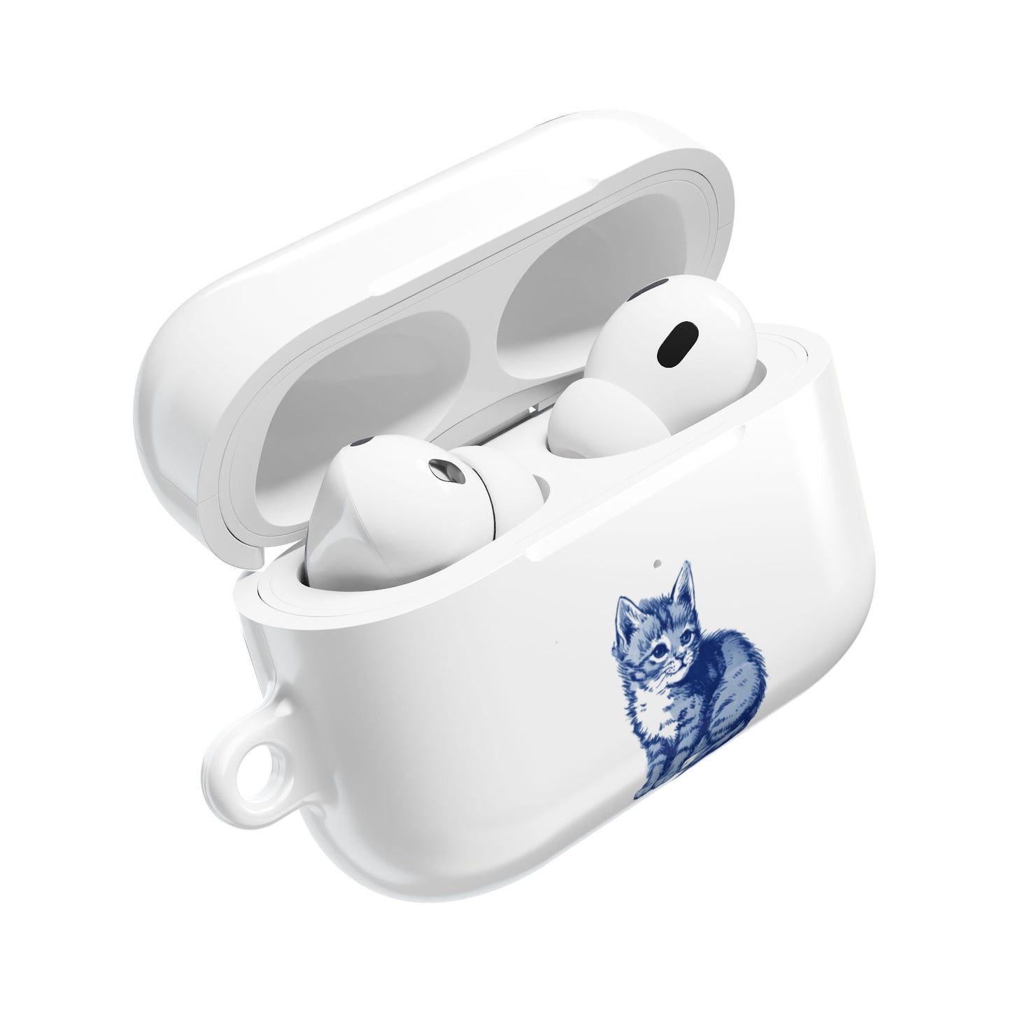 Dutch delft tile illustration of a little kitten AirPod Case Cover, Cute Pet Accessory, Trendy Tech Gift, Personalized Earbud Holder, Cat Lover Present, Feline Decor