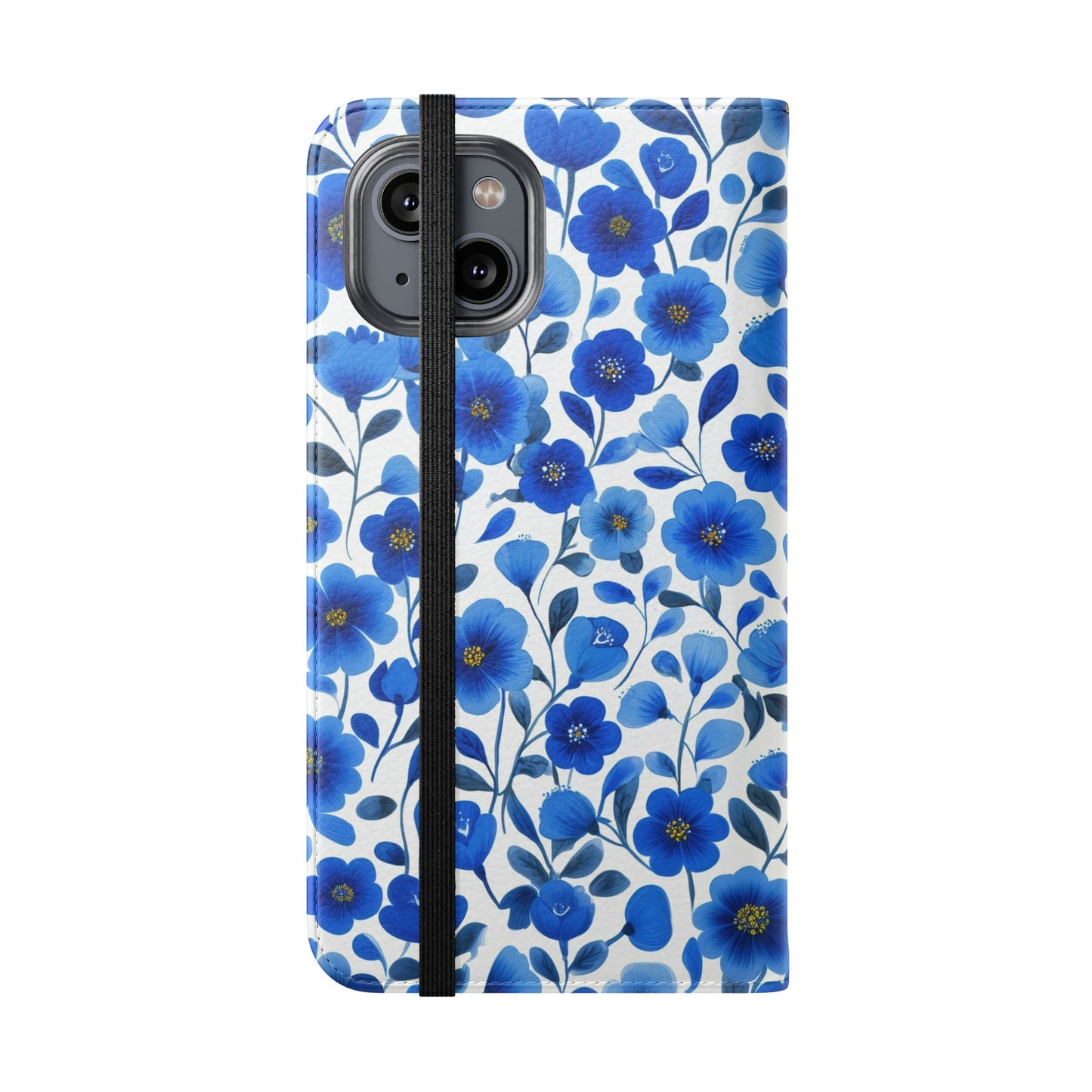 Blue Floral Pattern Flip Cases for Phones, Elegant Phone Wallet, Gift for Her, Stylish Phone Covers, Mother's Day Gift, Business Card Holder