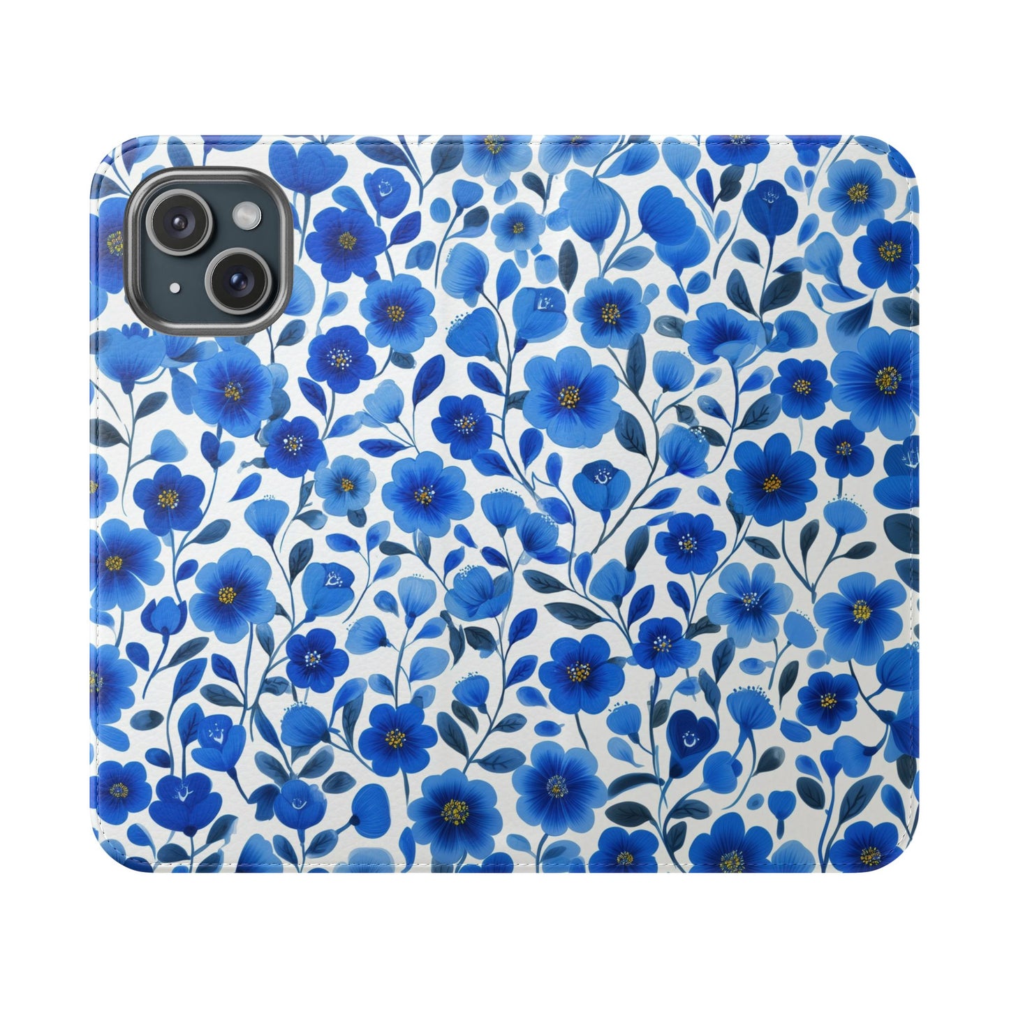 Blue Floral Pattern Flip Cases for Phones, Elegant Phone Wallet, Gift for Her, Stylish Phone Covers, Mother's Day Gift, Business Card Holder