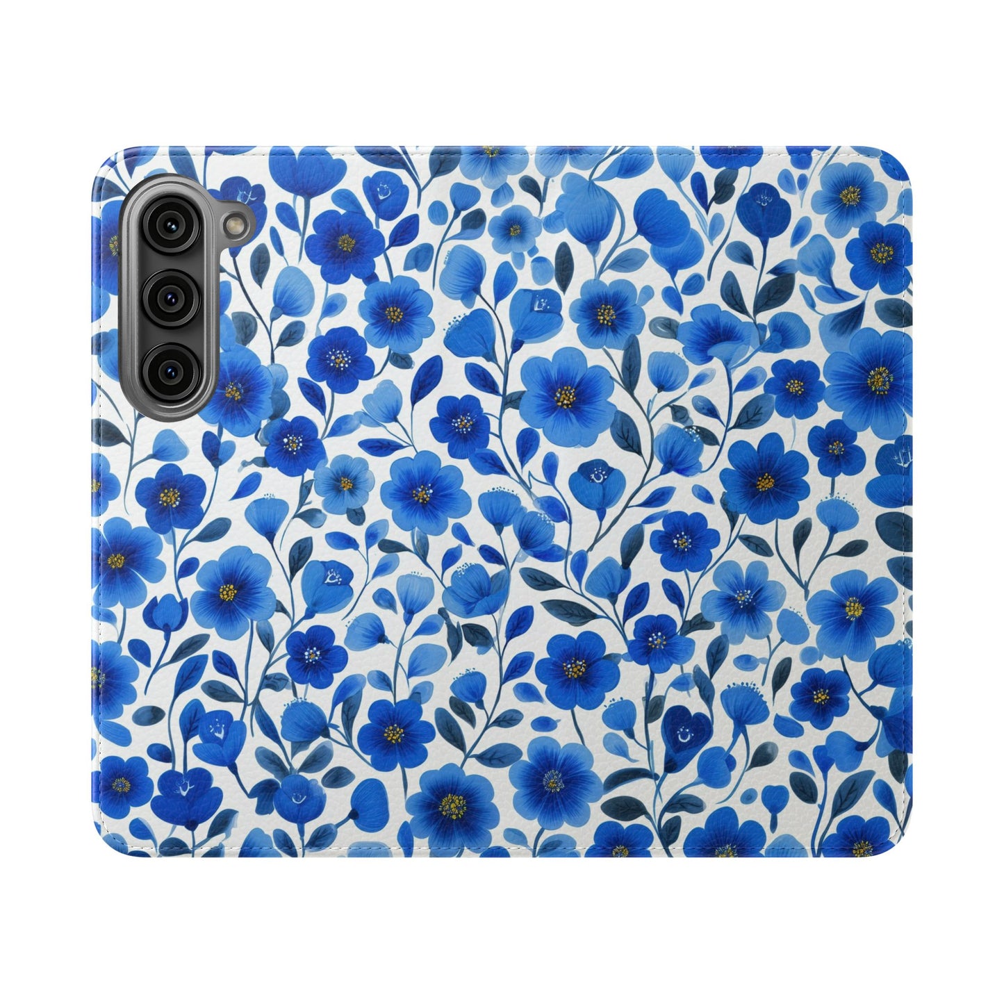 Blue Floral Pattern Flip Cases for Phones, Elegant Phone Wallet, Gift for Her, Stylish Phone Covers, Mother's Day Gift, Business Card Holder