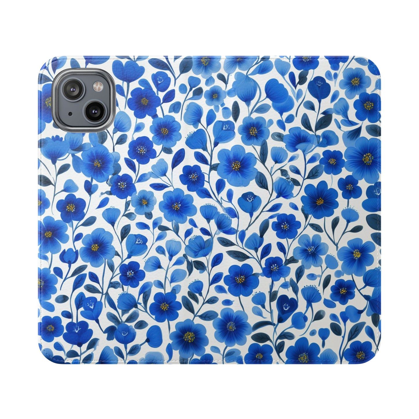 Blue Floral Pattern Flip Cases for Phones, Elegant Phone Wallet, Gift for Her, Stylish Phone Covers, Mother's Day Gift, Business Card Holder