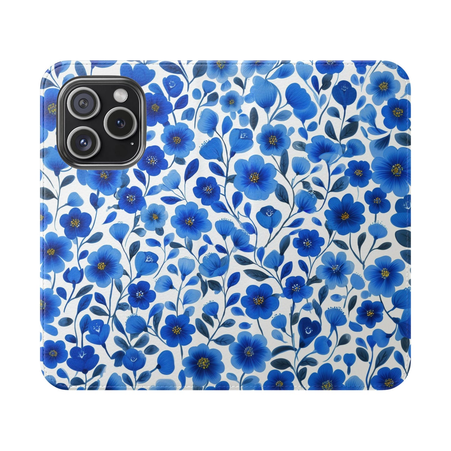 Blue Floral Pattern Flip Cases for Phones, Elegant Phone Wallet, Gift for Her, Stylish Phone Covers, Mother's Day Gift, Business Card Holder