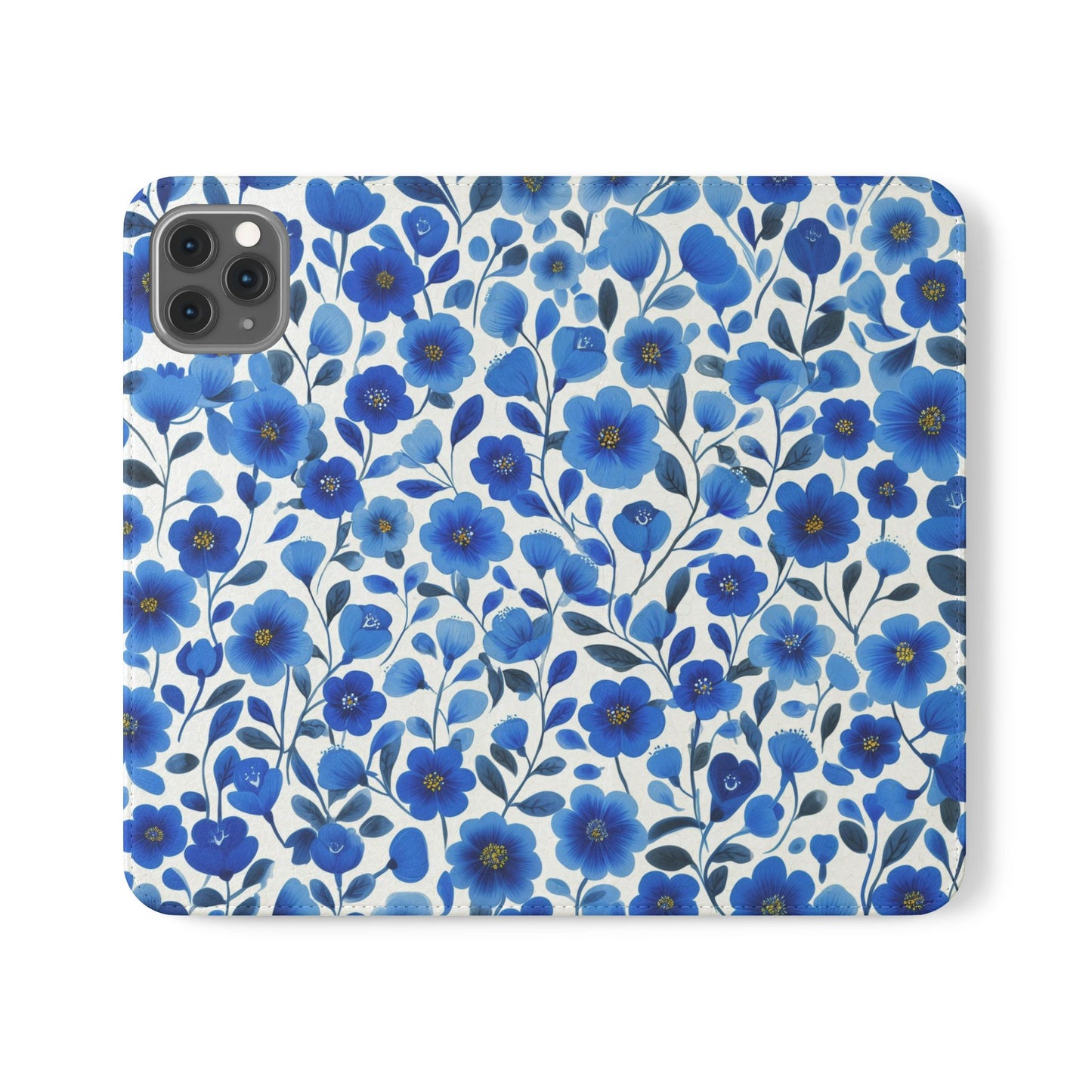 Blue Floral Pattern Flip Cases for Phones, Elegant Phone Wallet, Gift for Her, Stylish Phone Covers, Mother's Day Gift, Business Card Holder