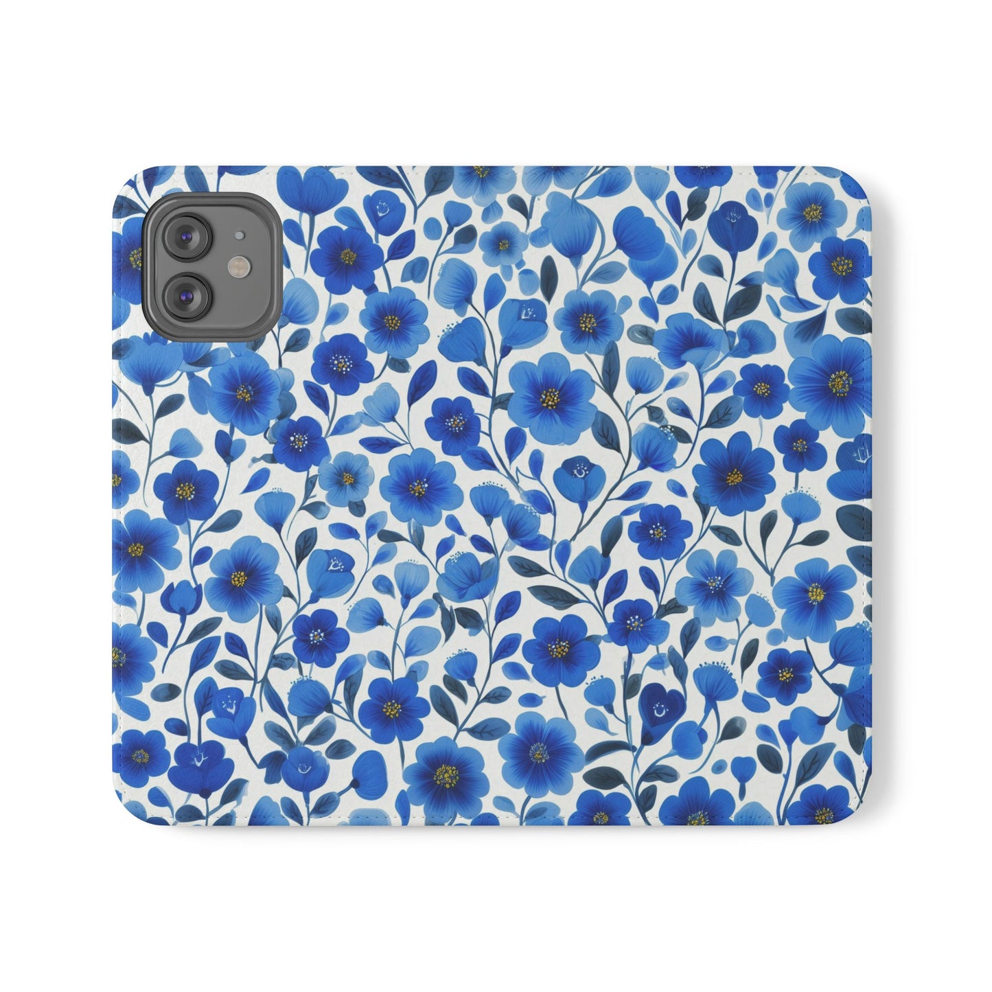 Blue Floral Pattern Flip Cases for Phones, Elegant Phone Wallet, Gift for Her, Stylish Phone Covers, Mother's Day Gift, Business Card Holder