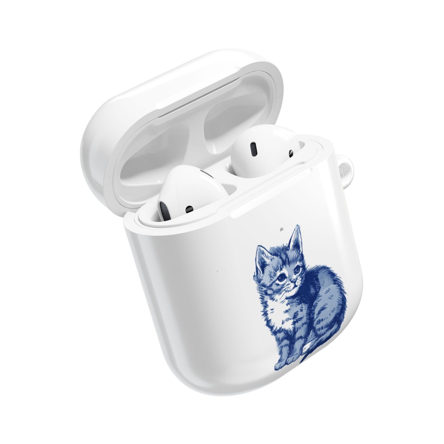 Dutch delft tile illustration of a little kitten AirPod Case Cover, Cute Pet Accessory, Trendy Tech Gift, Personalized Earbud Holder, Cat Lover Present, Feline Decor