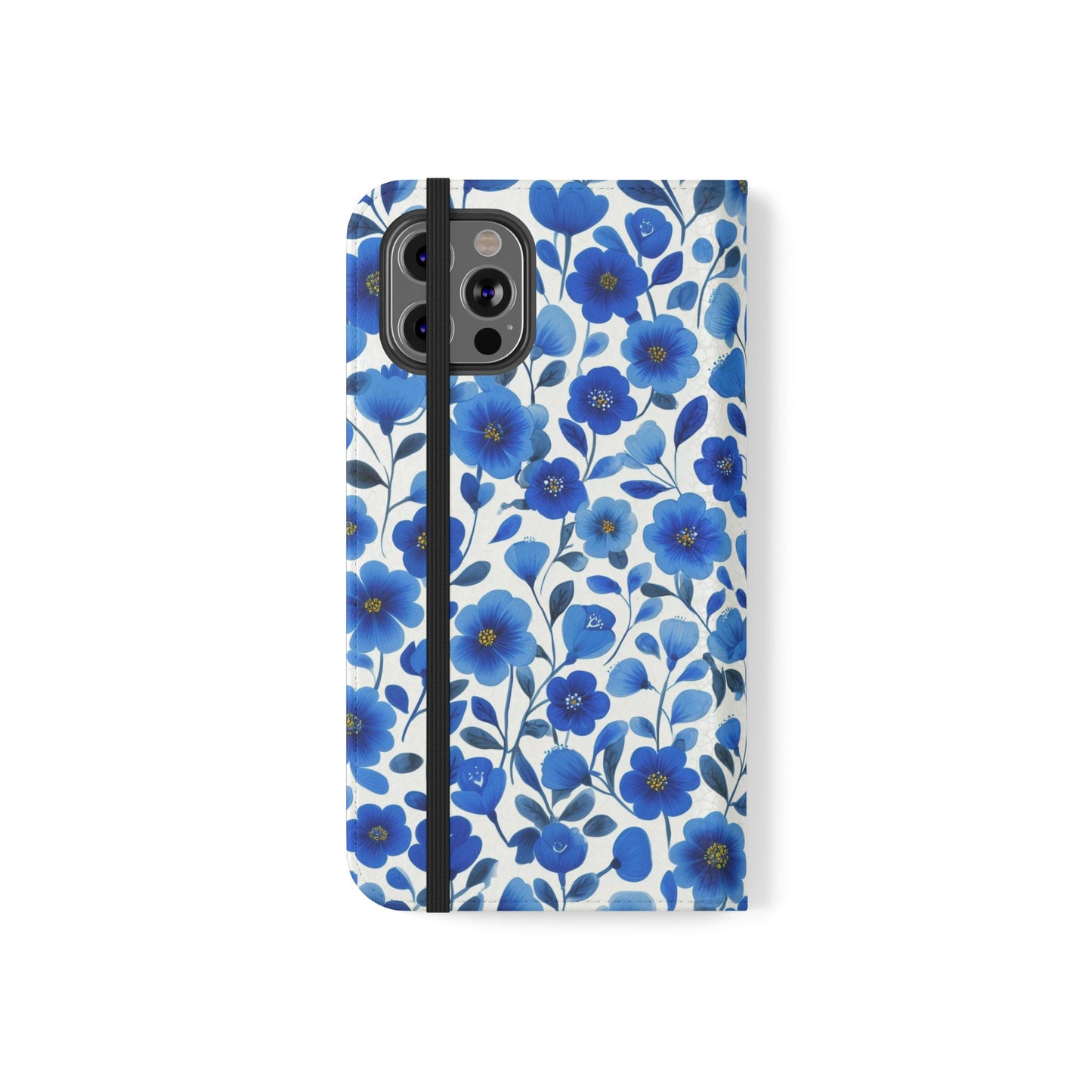 Blue Floral Pattern Flip Cases for Phones, Elegant Phone Wallet, Gift for Her, Stylish Phone Covers, Mother's Day Gift, Business Card Holder