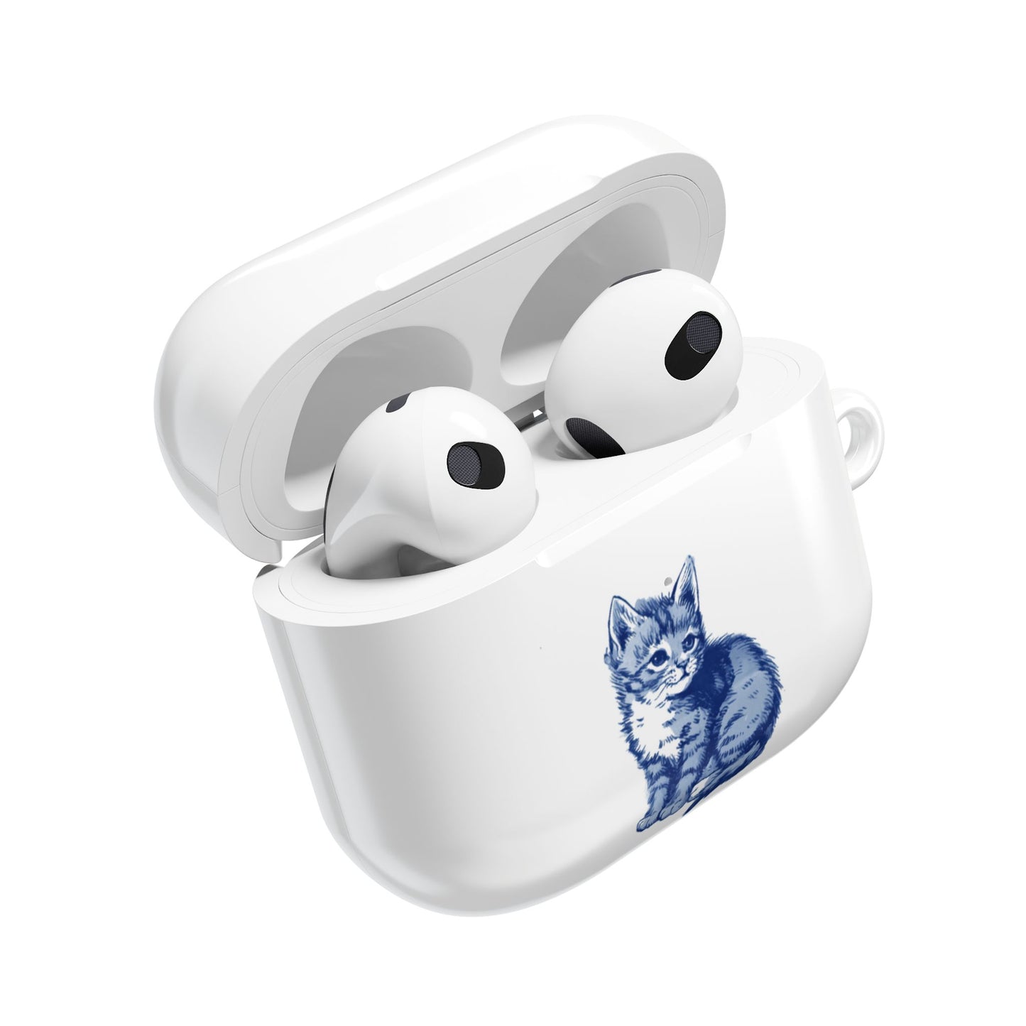 Dutch delft tile illustration of a little kitten AirPod Case Cover, Cute Pet Accessory, Trendy Tech Gift, Personalized Earbud Holder, Cat Lover Present, Feline Decor