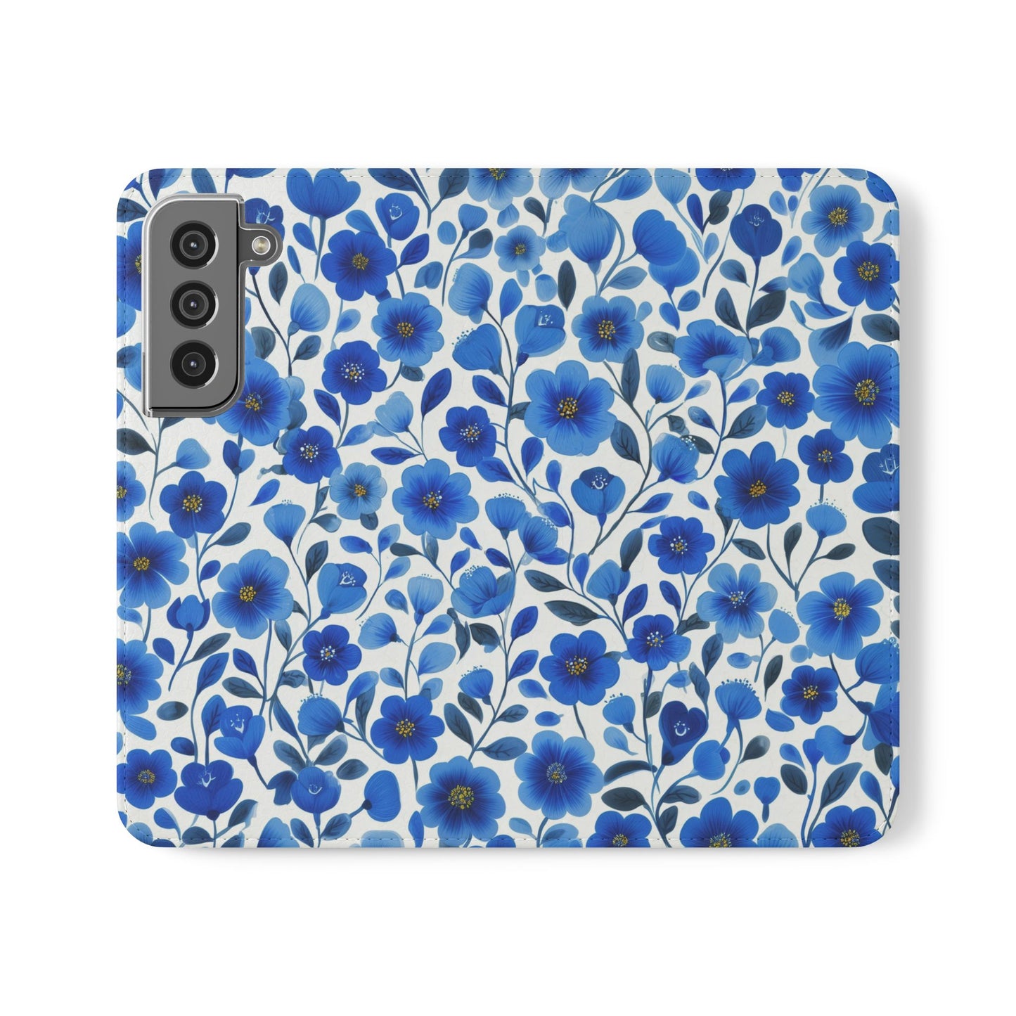 Blue Floral Pattern Flip Cases for Phones, Elegant Phone Wallet, Gift for Her, Stylish Phone Covers, Mother's Day Gift, Business Card Holder