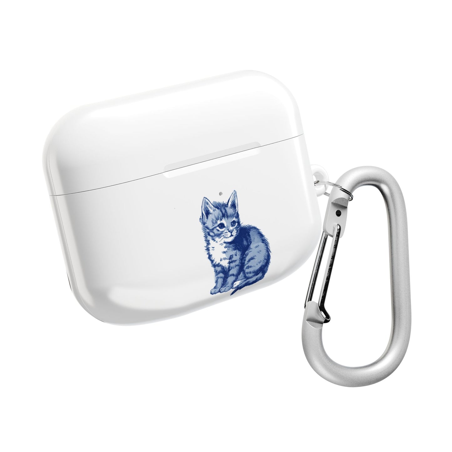 Dutch delft tile illustration of a little kitten AirPod Case Cover, Cute Pet Accessory, Trendy Tech Gift, Personalized Earbud Holder, Cat Lover Present, Feline Decor