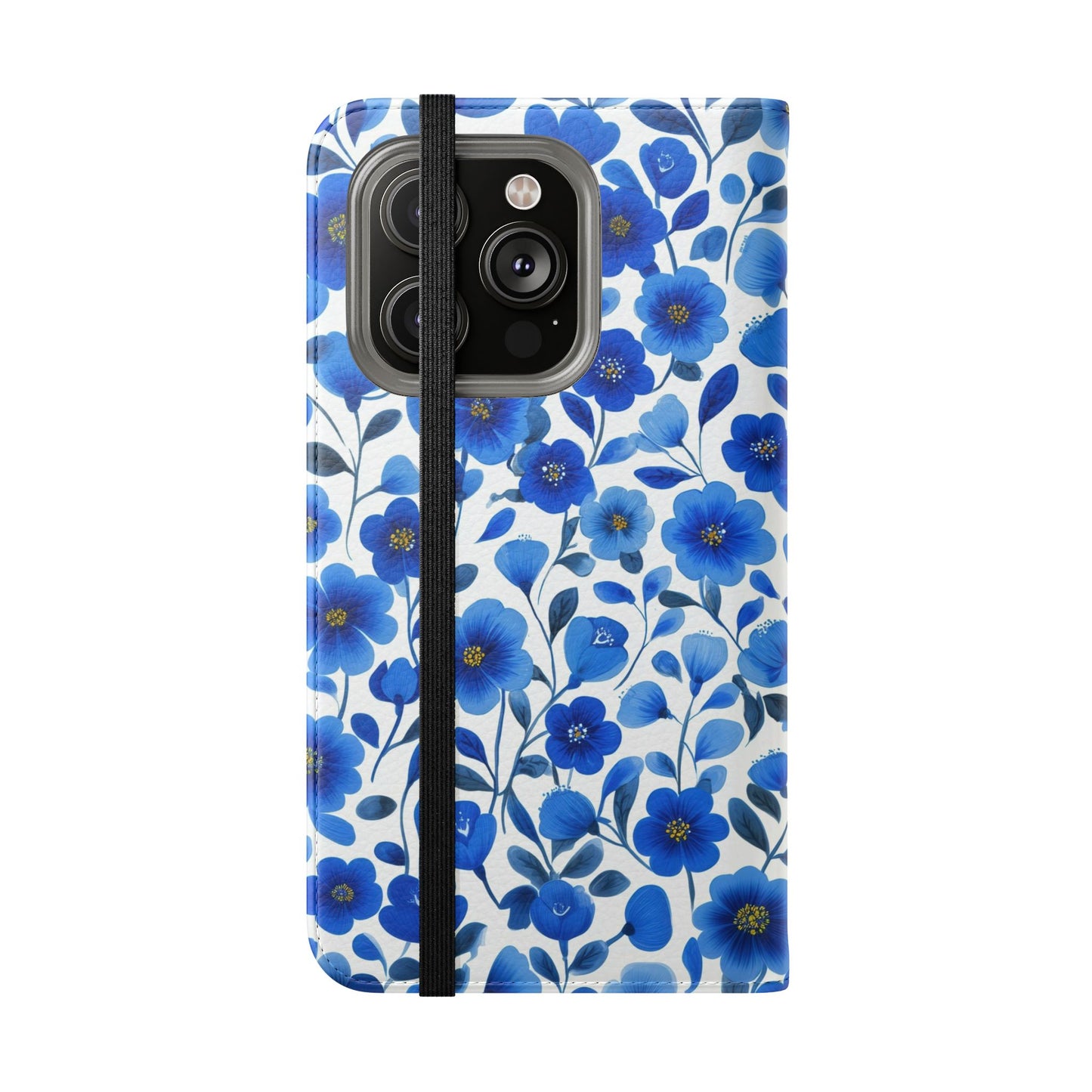 Blue Floral Pattern Flip Cases for Phones, Elegant Phone Wallet, Gift for Her, Stylish Phone Covers, Mother's Day Gift, Business Card Holder