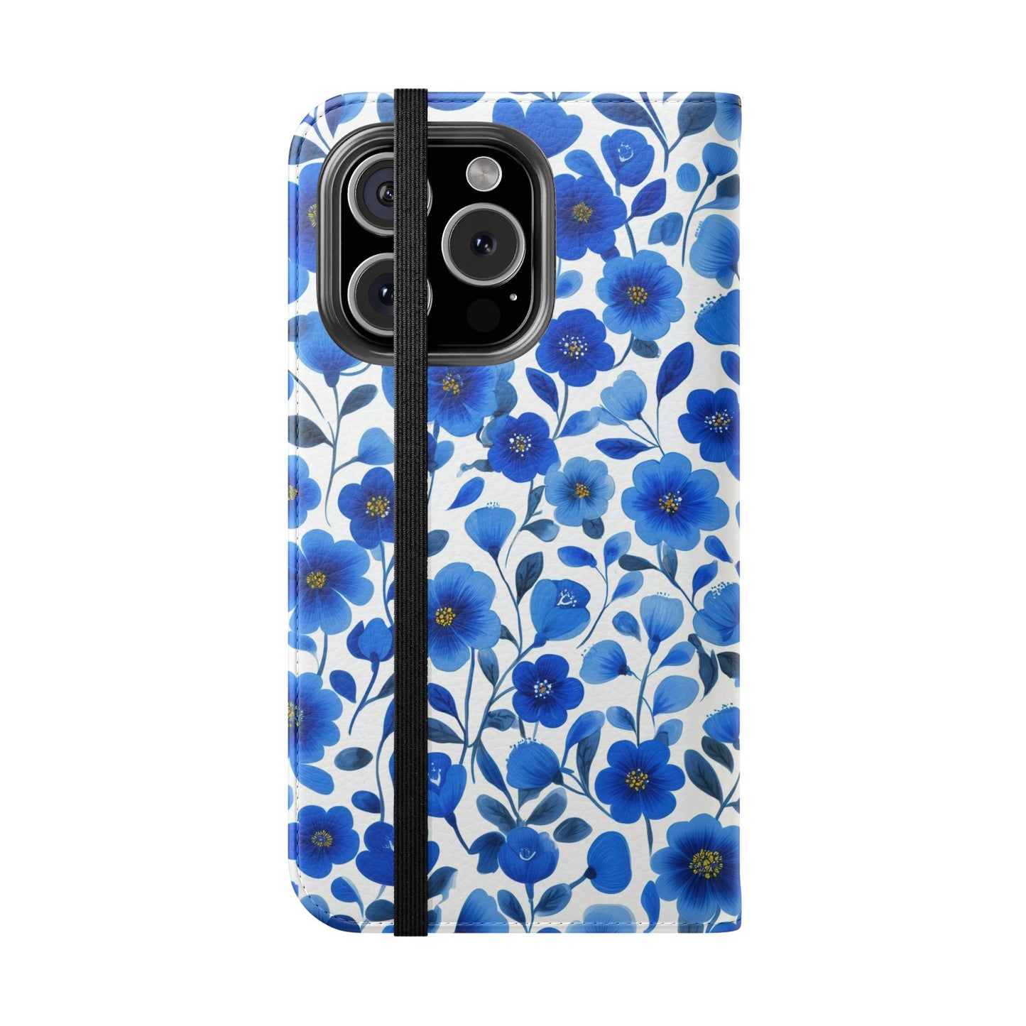 Blue Floral Pattern Flip Cases for Phones, Elegant Phone Wallet, Gift for Her, Stylish Phone Covers, Mother's Day Gift, Business Card Holder