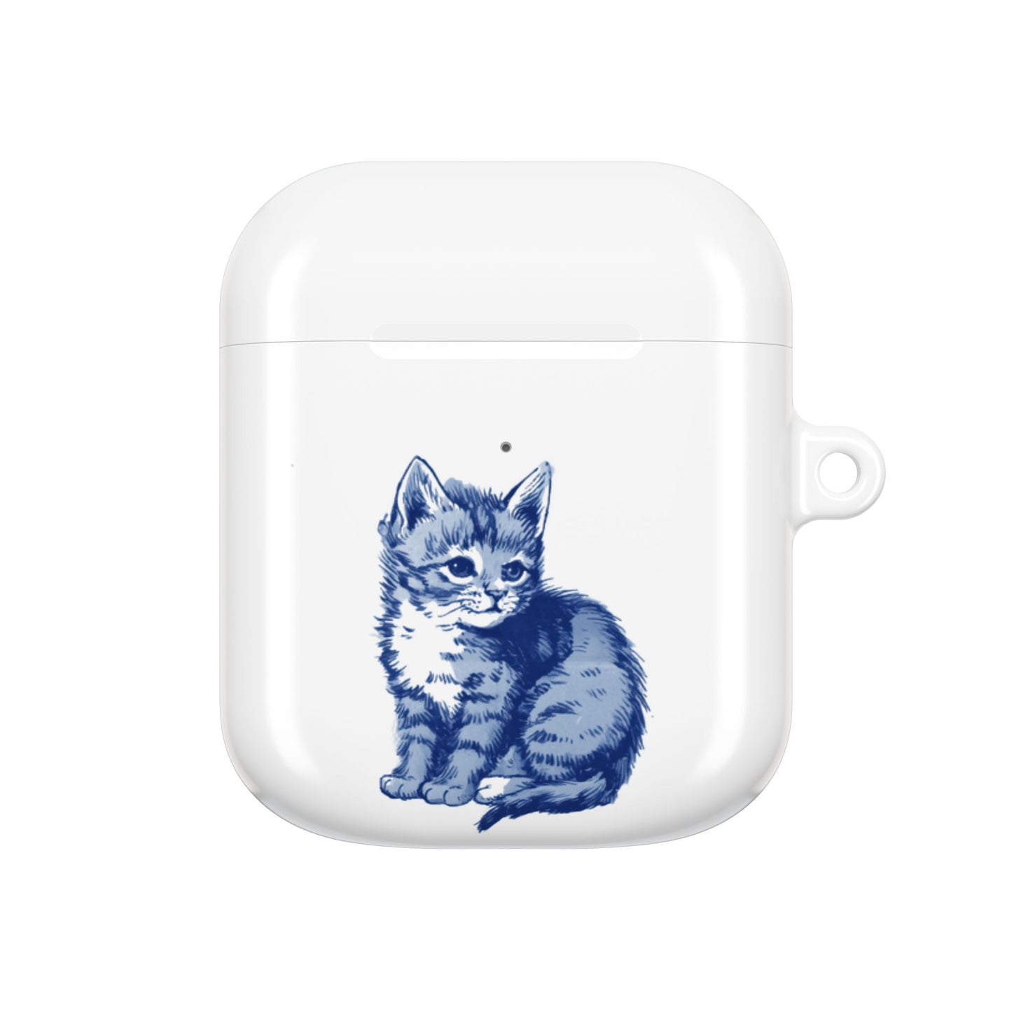 Dutch delft tile illustration of a little kitten AirPod Case Cover, Cute Pet Accessory, Trendy Tech Gift, Personalized Earbud Holder, Cat Lover Present, Feline Decor