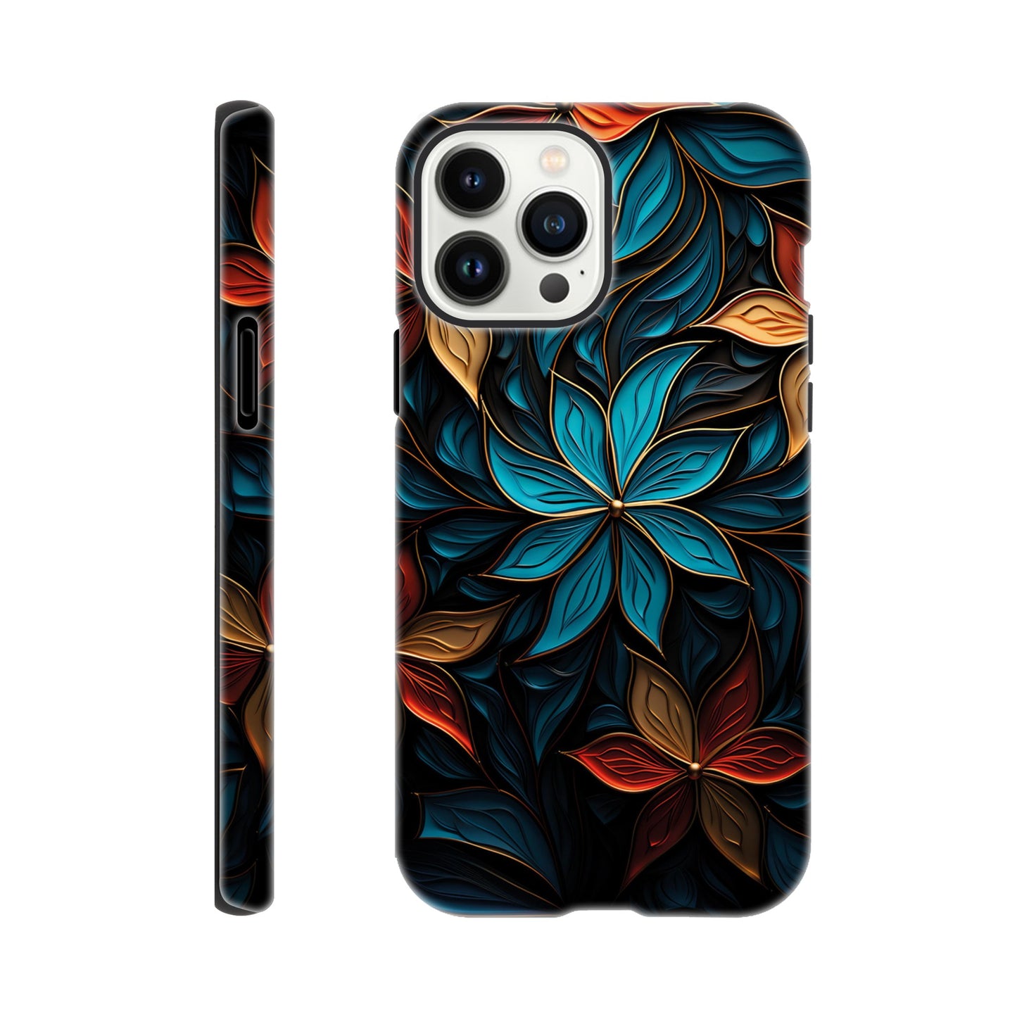 Blue and red flower art deco pattern- Phone Case sturdy