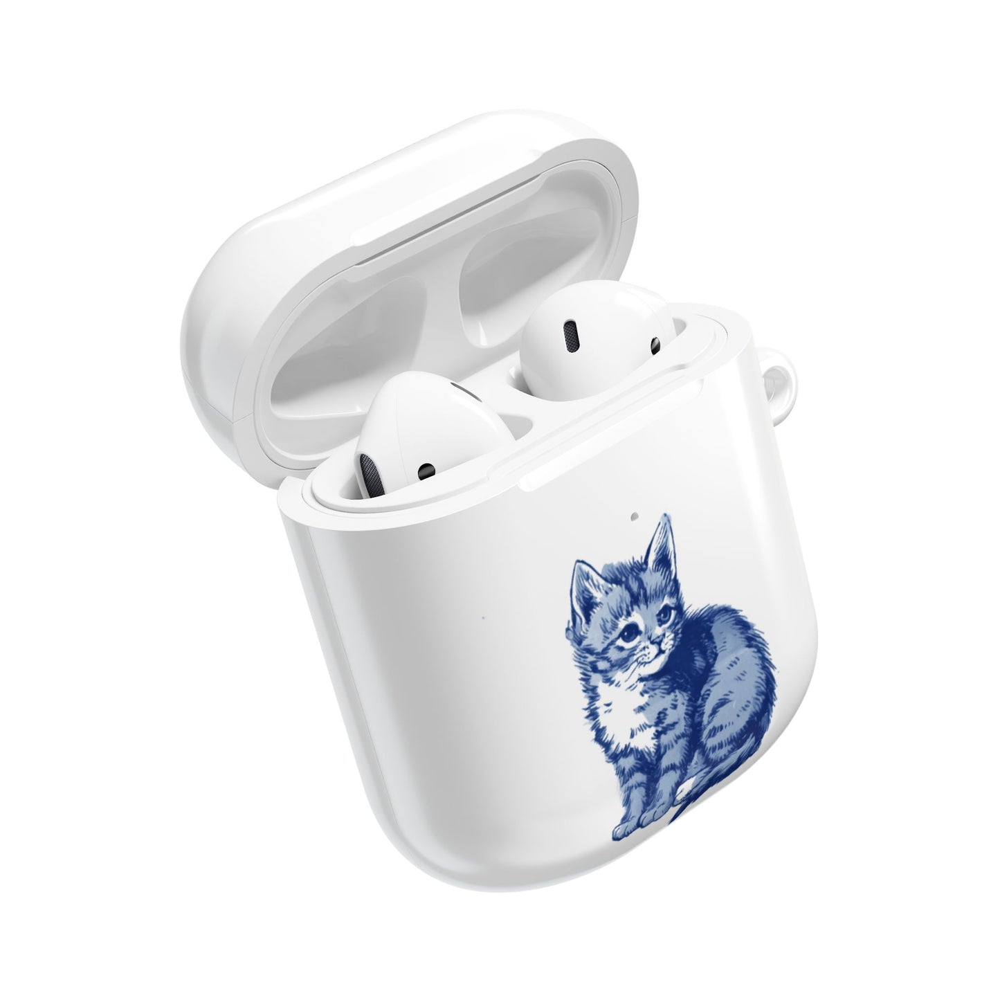 Dutch delft tile illustration of a little kitten AirPod Case Cover, Cute Pet Accessory, Trendy Tech Gift, Personalized Earbud Holder, Cat Lover Present, Feline Decor