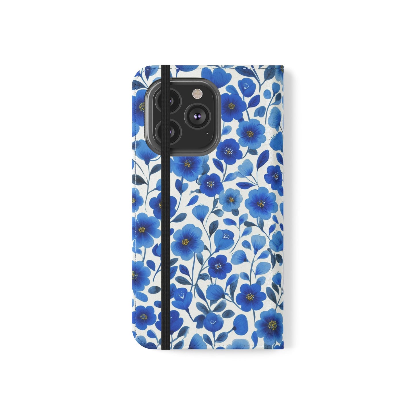 Blue Floral Pattern Flip Cases for Phones, Elegant Phone Wallet, Gift for Her, Stylish Phone Covers, Mother's Day Gift, Business Card Holder