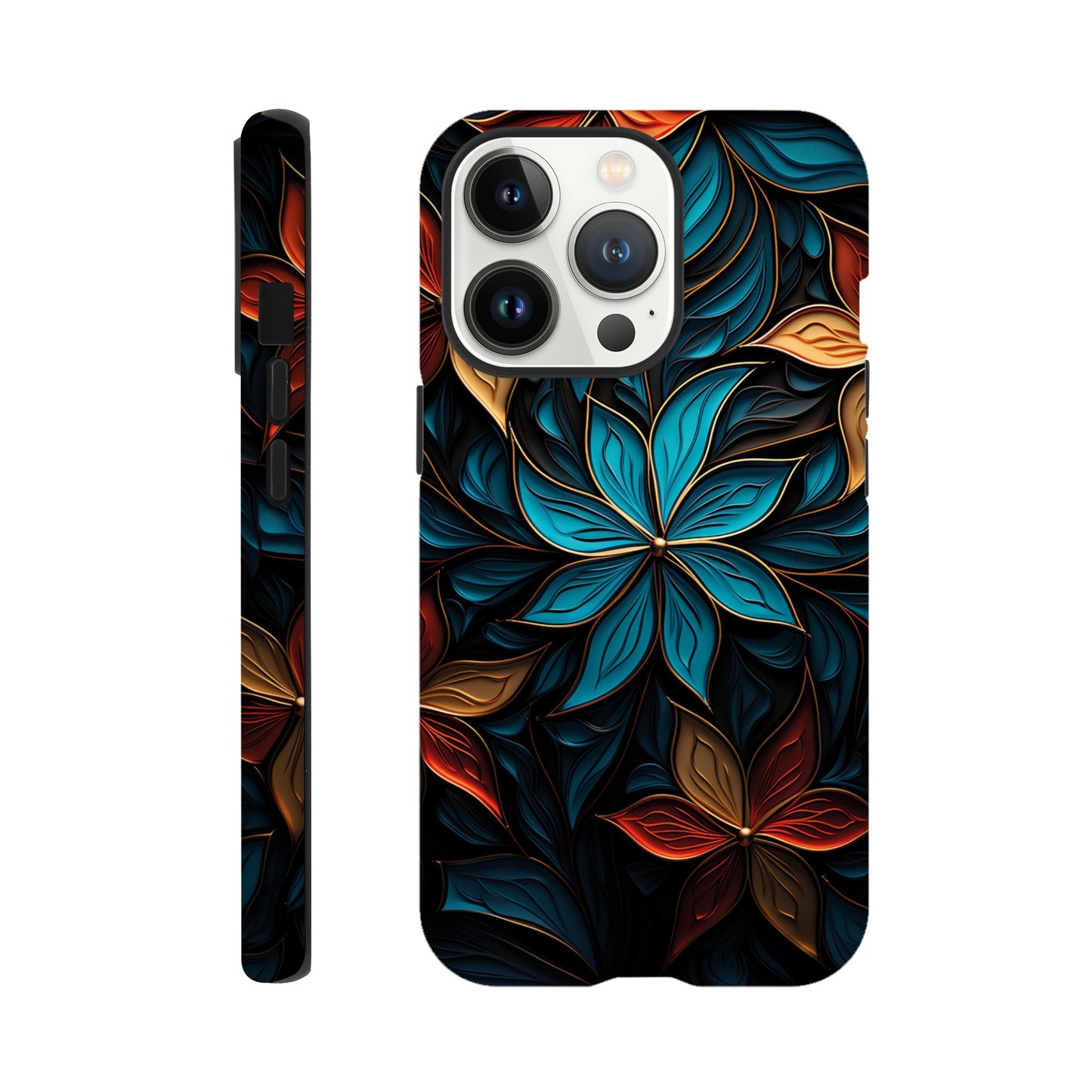 Blue and red flower art deco pattern- Phone Case sturdy