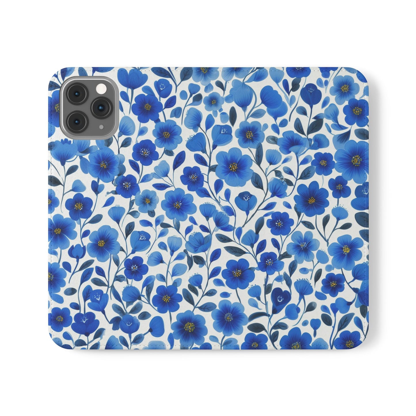 Blue Floral Pattern Flip Cases for Phones, Elegant Phone Wallet, Gift for Her, Stylish Phone Covers, Mother's Day Gift, Business Card Holder