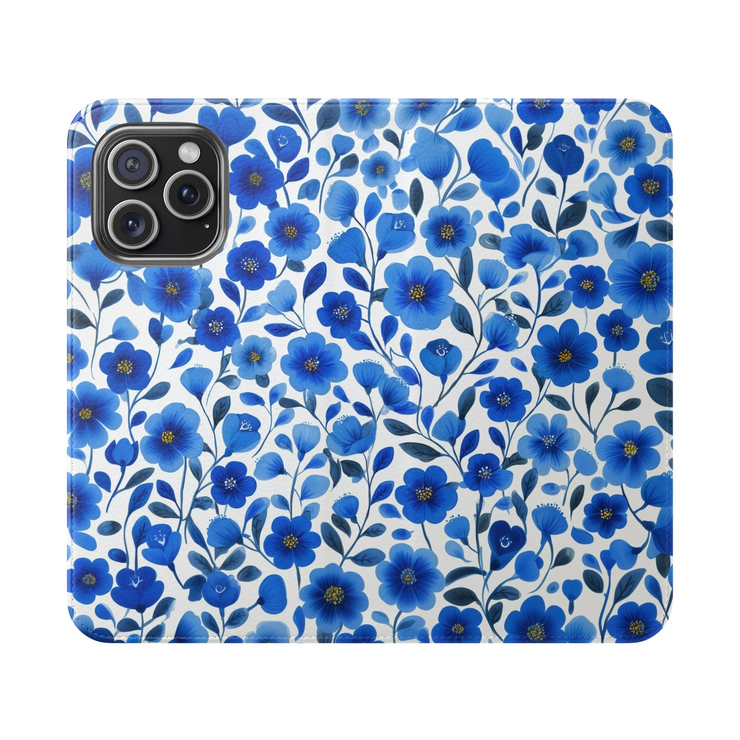 Blue Floral Pattern Flip Cases for Phones, Elegant Phone Wallet, Gift for Her, Stylish Phone Covers, Mother's Day Gift, Business Card Holder