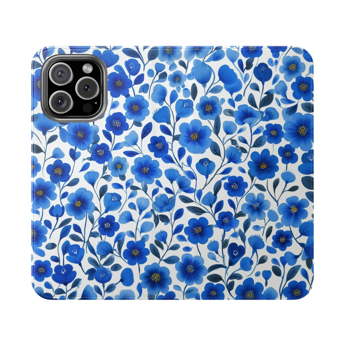 Blue Floral Pattern Flip Cases for Phones, Elegant Phone Wallet, Gift for Her, Stylish Phone Covers, Mother's Day Gift, Business Card Holder