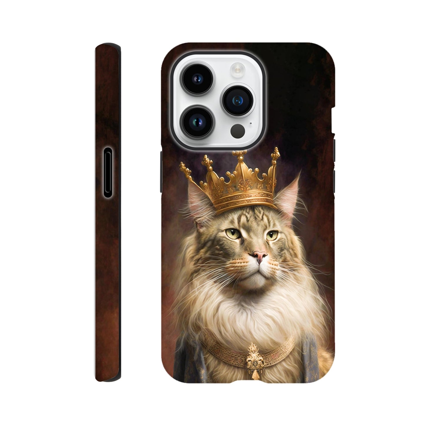 Renaissance painting of a Maine Coon with a king's crown - Phone case sturdy