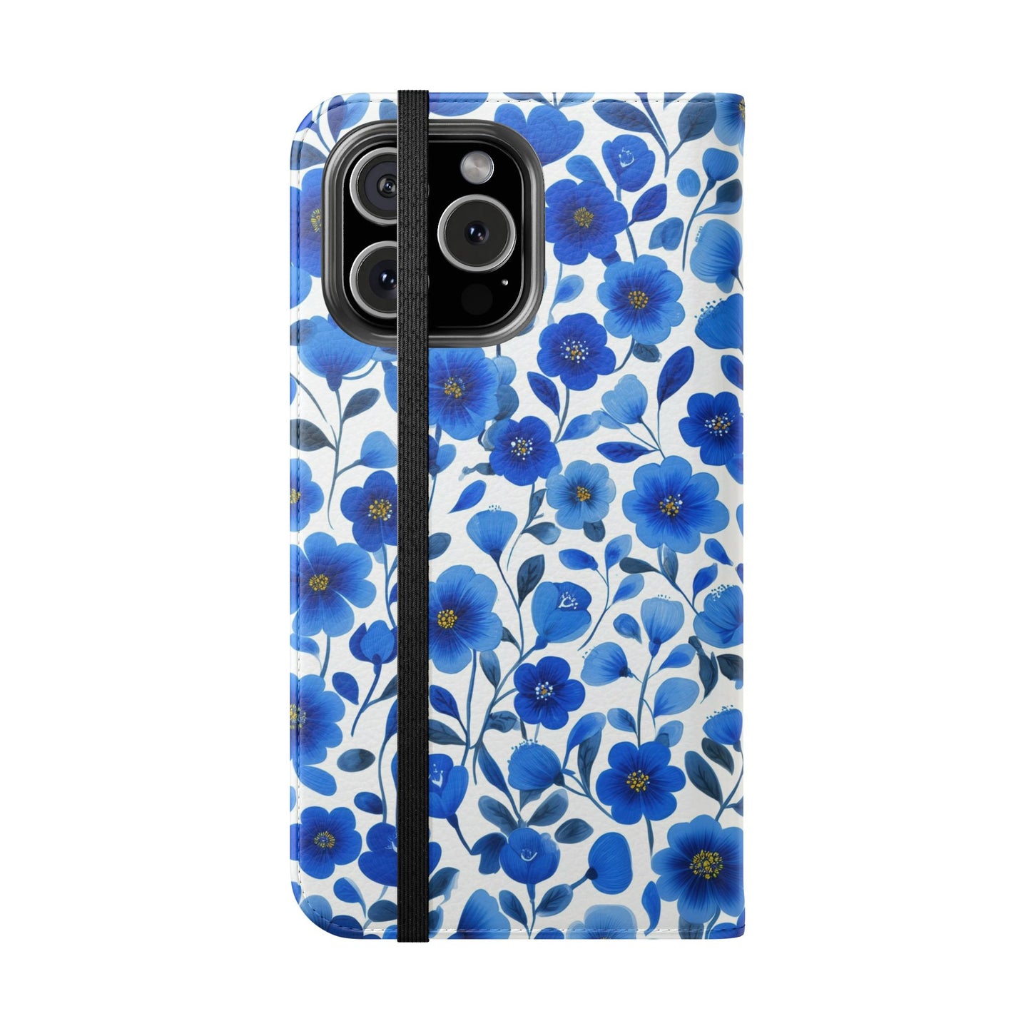 Blue Floral Pattern Flip Cases for Phones, Elegant Phone Wallet, Gift for Her, Stylish Phone Covers, Mother's Day Gift, Business Card Holder