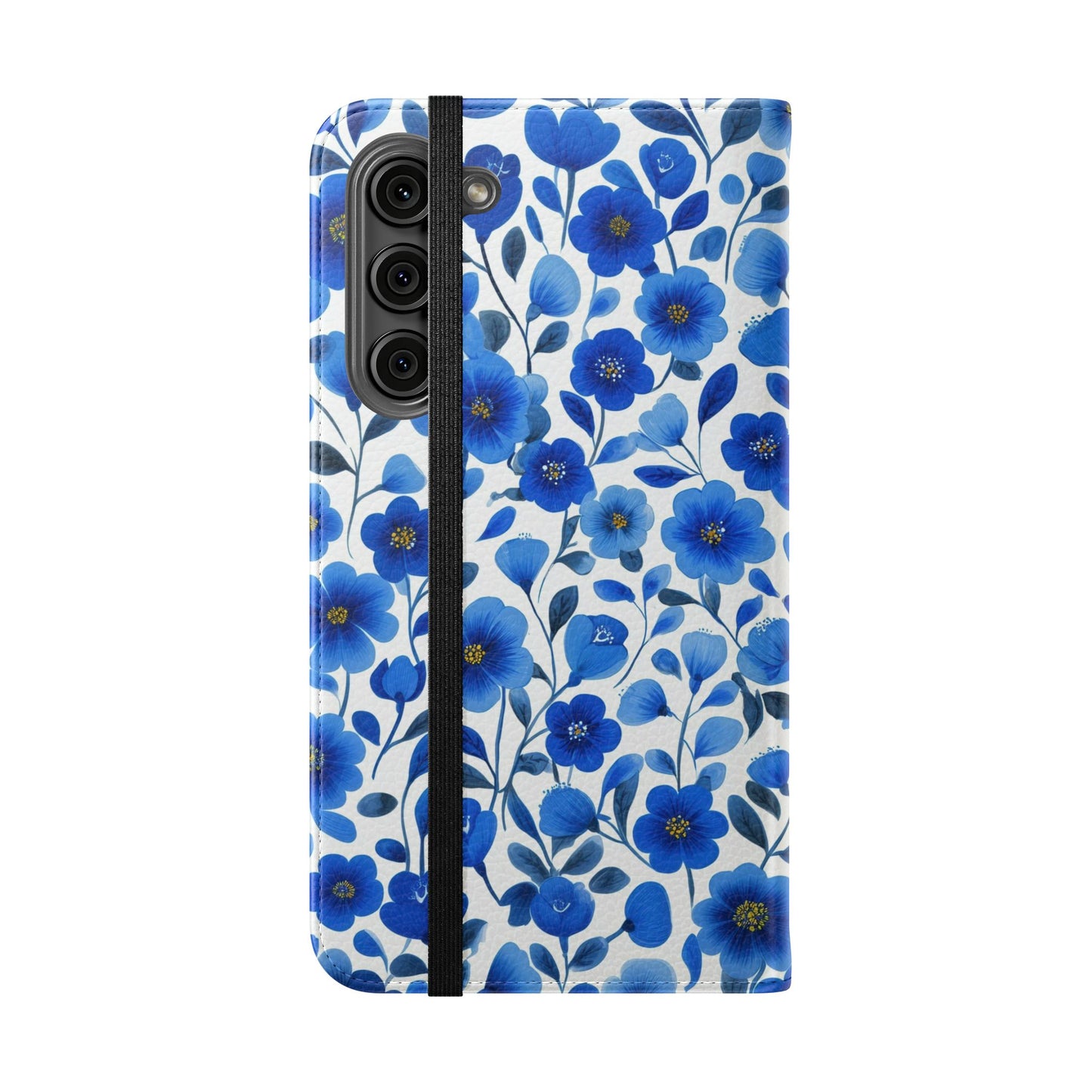 Blue Floral Pattern Flip Cases for Phones, Elegant Phone Wallet, Gift for Her, Stylish Phone Covers, Mother's Day Gift, Business Card Holder