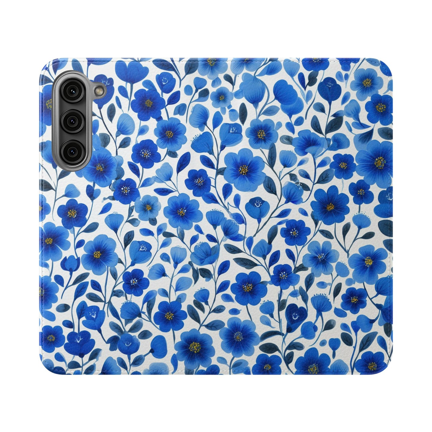 Blue Floral Pattern Flip Cases for Phones, Elegant Phone Wallet, Gift for Her, Stylish Phone Covers, Mother's Day Gift, Business Card Holder