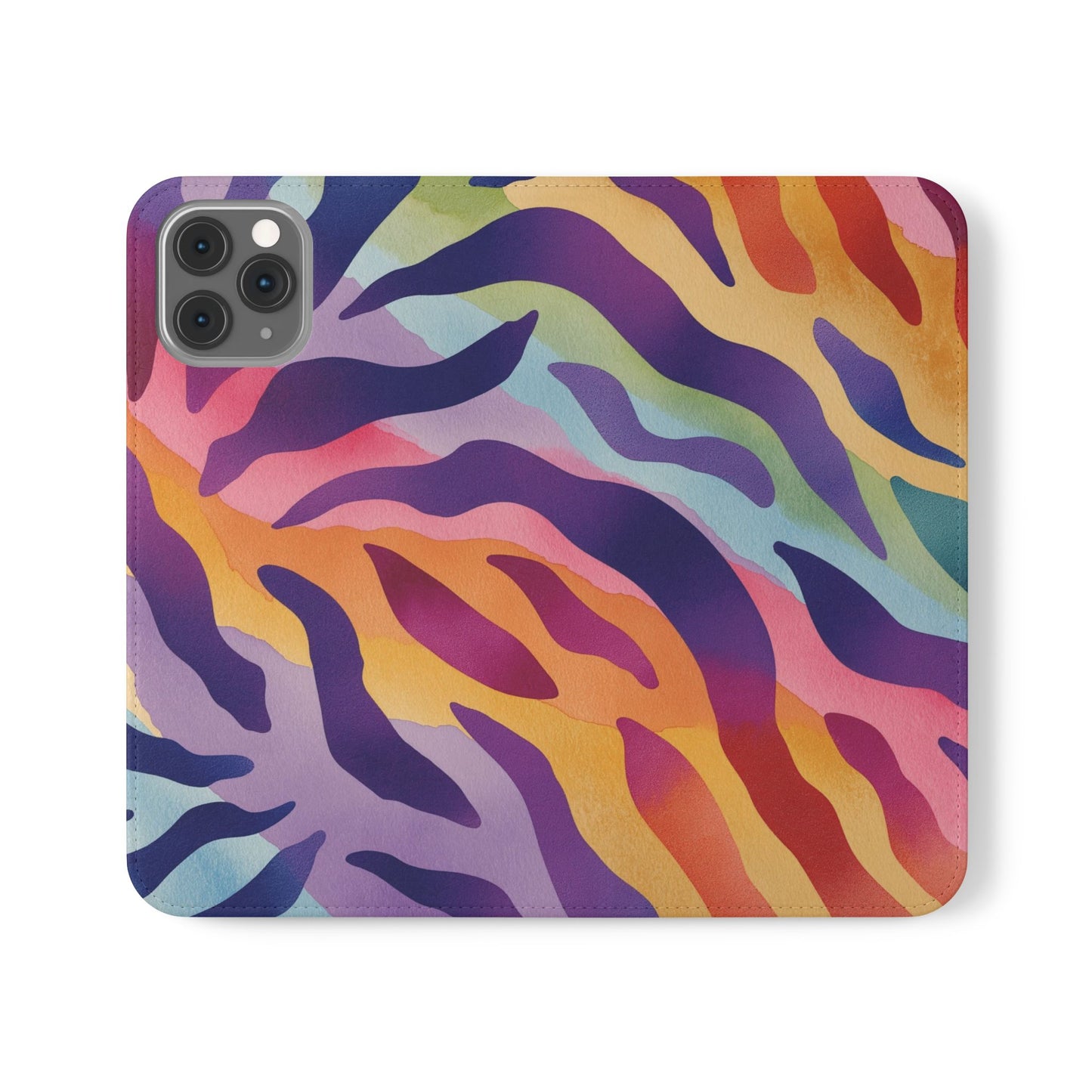 Colorful Zebra Print Phone Flip Case, Stylish Wallet Cover, Unique Mobile Accessory, Ideal Gift for Him/Her, Birthday/Anniversary Present