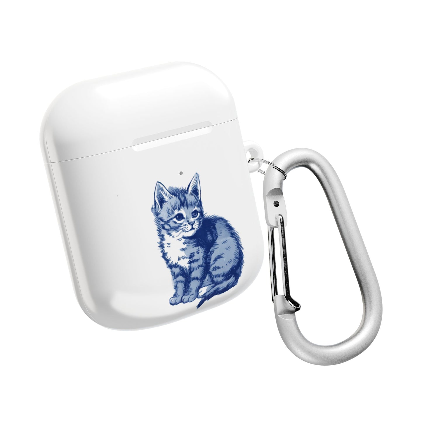 Dutch delft tile illustration of a little kitten AirPod Case Cover, Cute Pet Accessory, Trendy Tech Gift, Personalized Earbud Holder, Cat Lover Present, Feline Decor