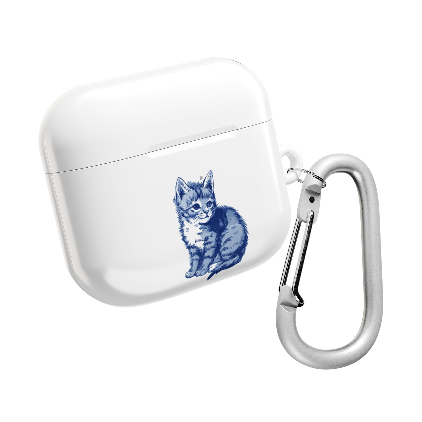 Dutch delft tile illustration of a little kitten AirPod Case Cover, Cute Pet Accessory, Trendy Tech Gift, Personalized Earbud Holder, Cat Lover Present, Feline Decor