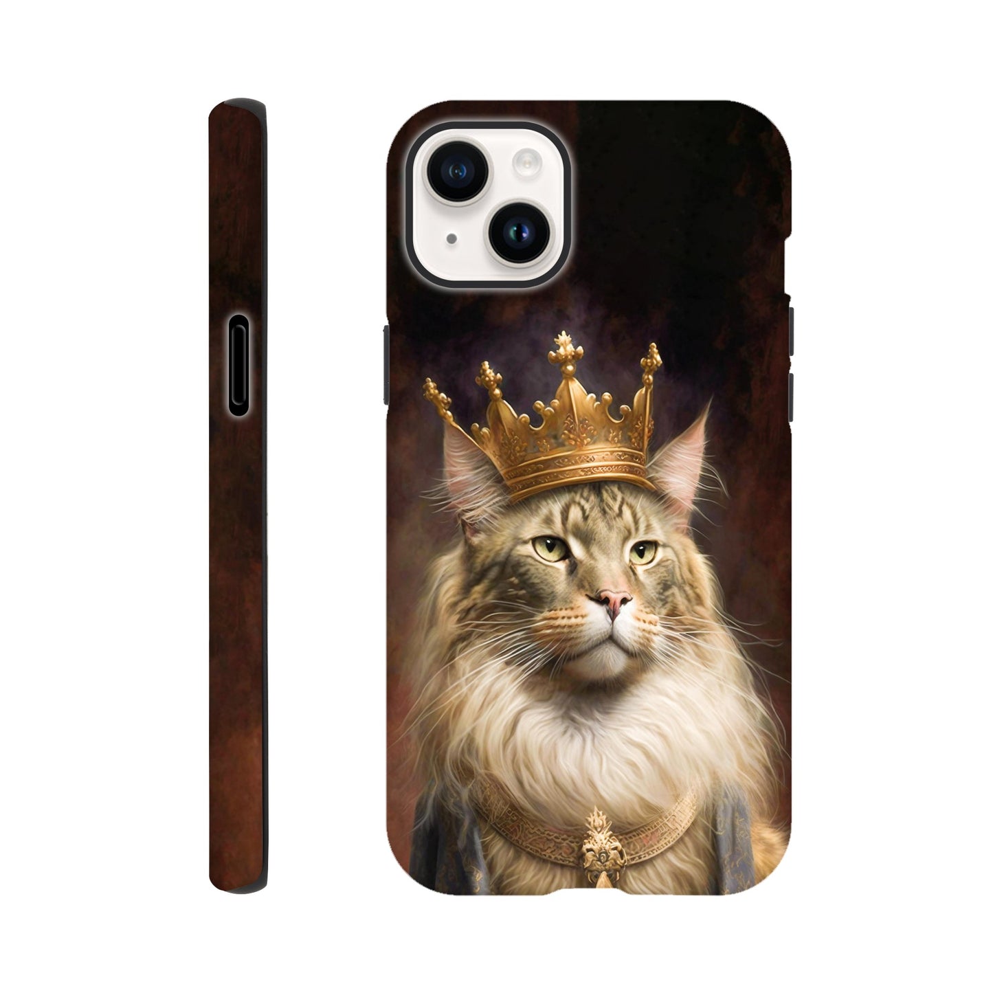 Renaissance painting of a Maine Coon with a king's crown - Phone case sturdy