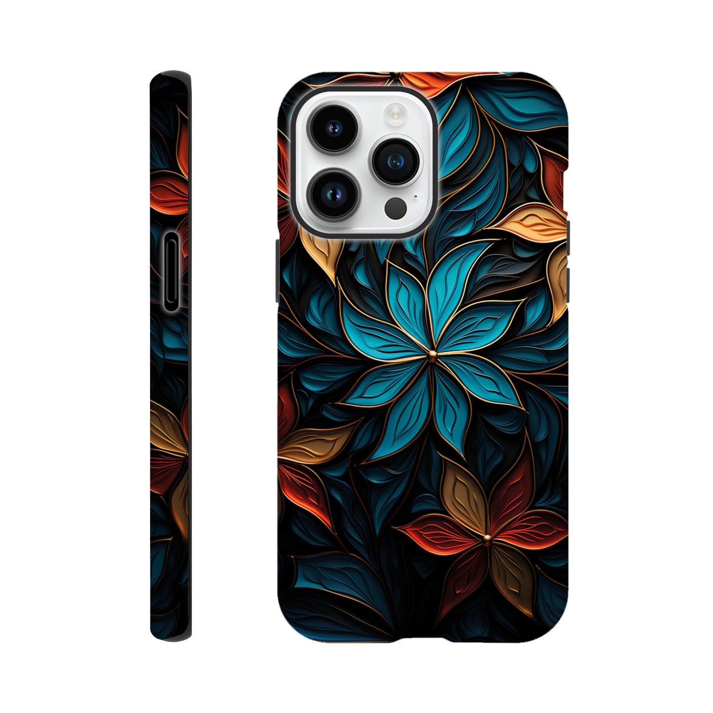 Blue and red flower art deco pattern- Phone Case sturdy