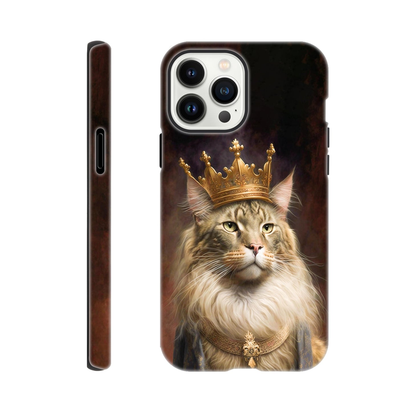 Renaissance painting of a Maine Coon with a king's crown - Phone case sturdy