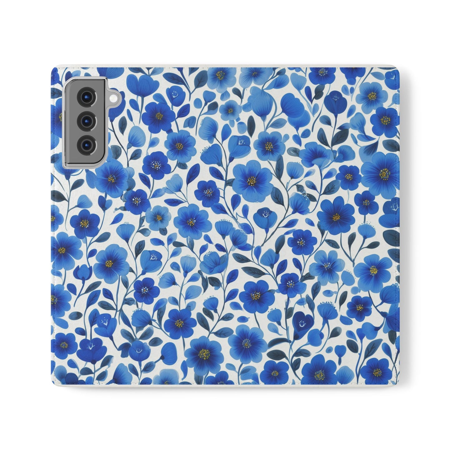 Blue Floral Pattern Flip Cases for Phones, Elegant Phone Wallet, Gift for Her, Stylish Phone Covers, Mother's Day Gift, Business Card Holder