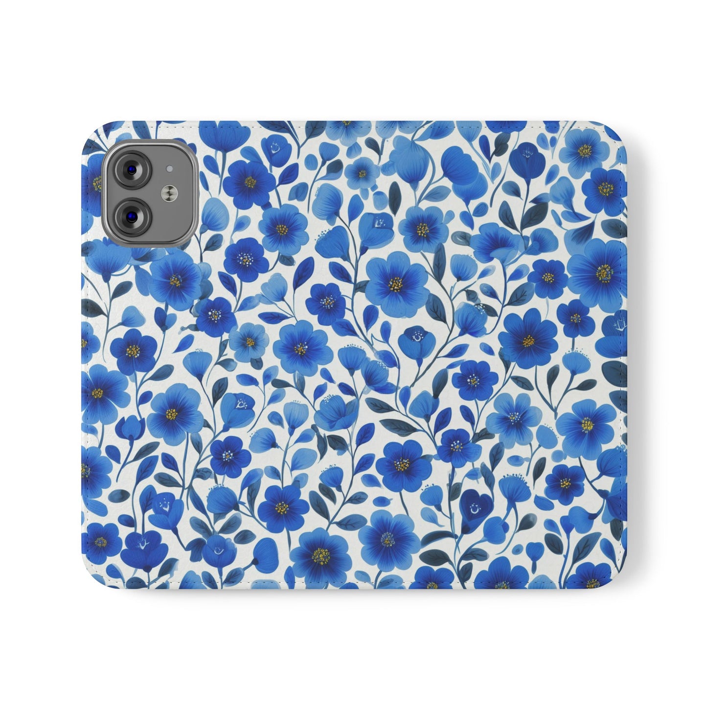 Blue Floral Pattern Flip Cases for Phones, Elegant Phone Wallet, Gift for Her, Stylish Phone Covers, Mother's Day Gift, Business Card Holder