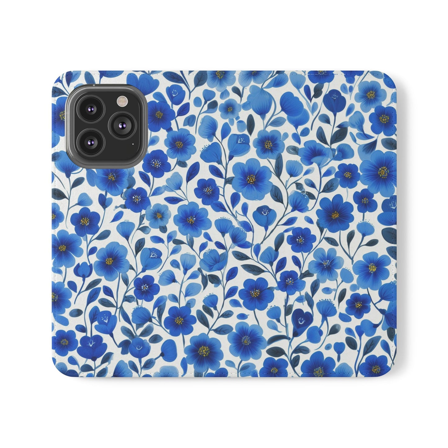 Blue Floral Pattern Flip Cases for Phones, Elegant Phone Wallet, Gift for Her, Stylish Phone Covers, Mother's Day Gift, Business Card Holder