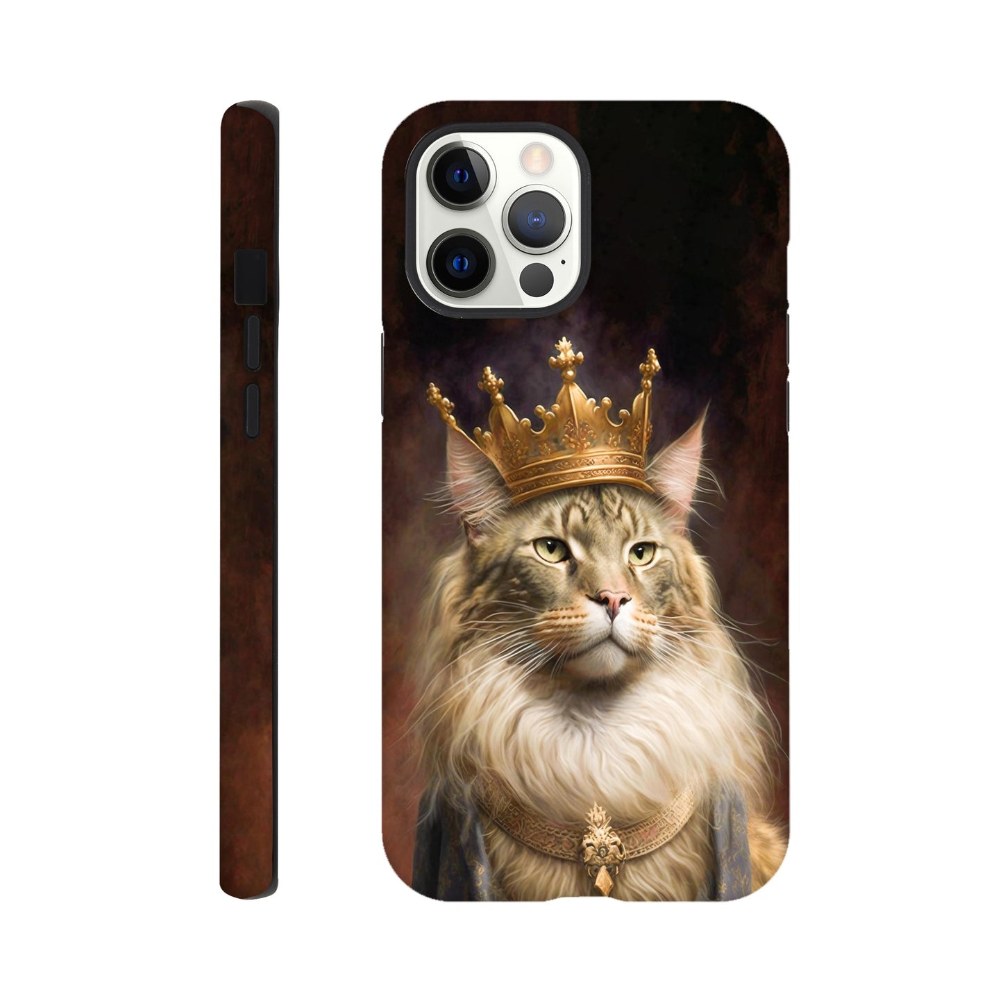 Renaissance painting of a Maine Coon with a king's crown - Phone case sturdy