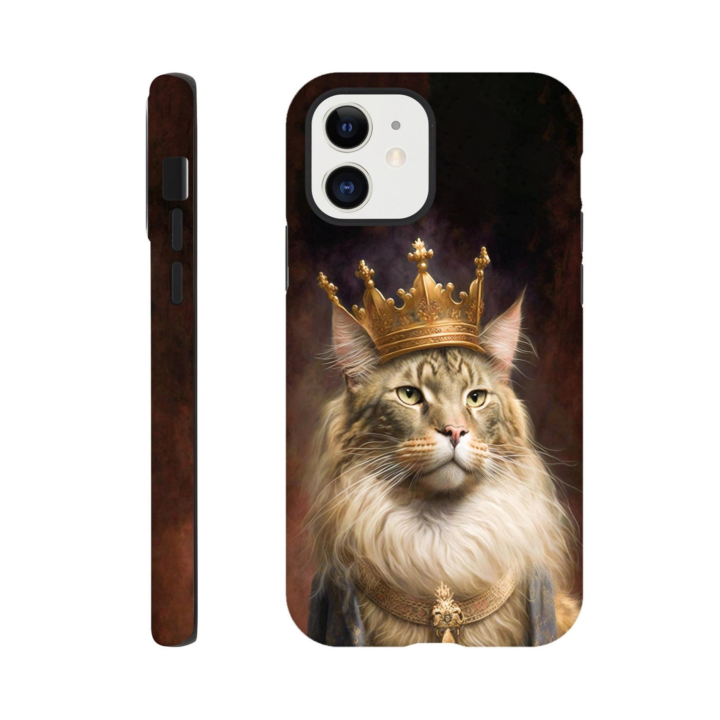 Renaissance painting of a Maine Coon with a king's crown - Phone case sturdy