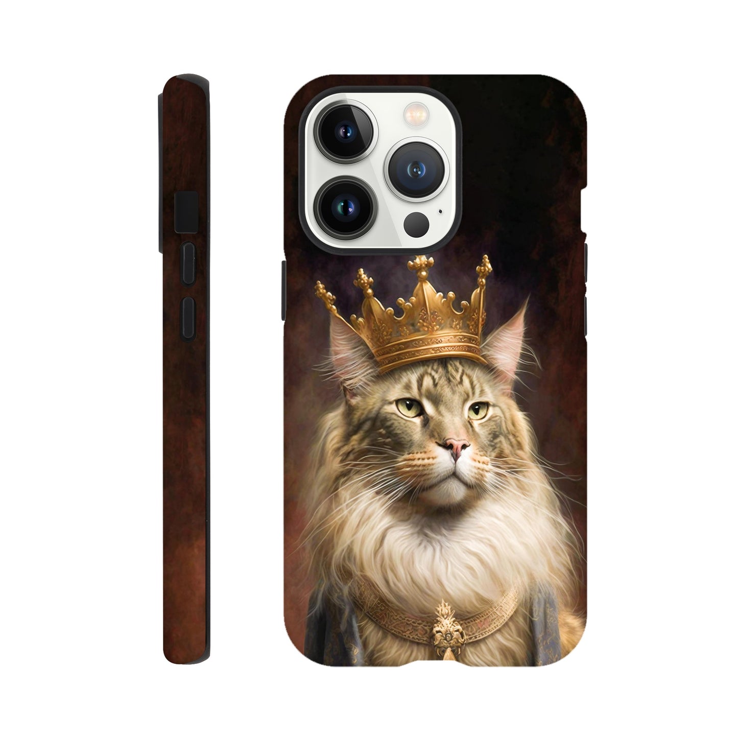 Renaissance painting of a Maine Coon with a king's crown - Phone case sturdy