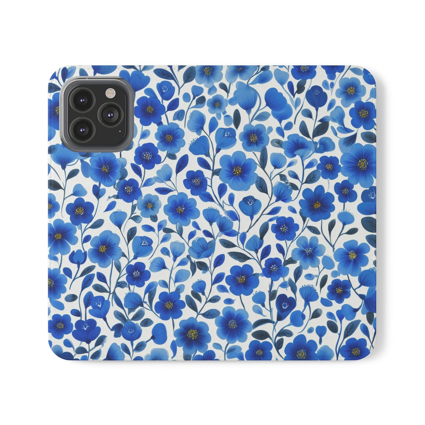 Blue Floral Pattern Flip Cases for Phones, Elegant Phone Wallet, Gift for Her, Stylish Phone Covers, Mother's Day Gift, Business Card Holder