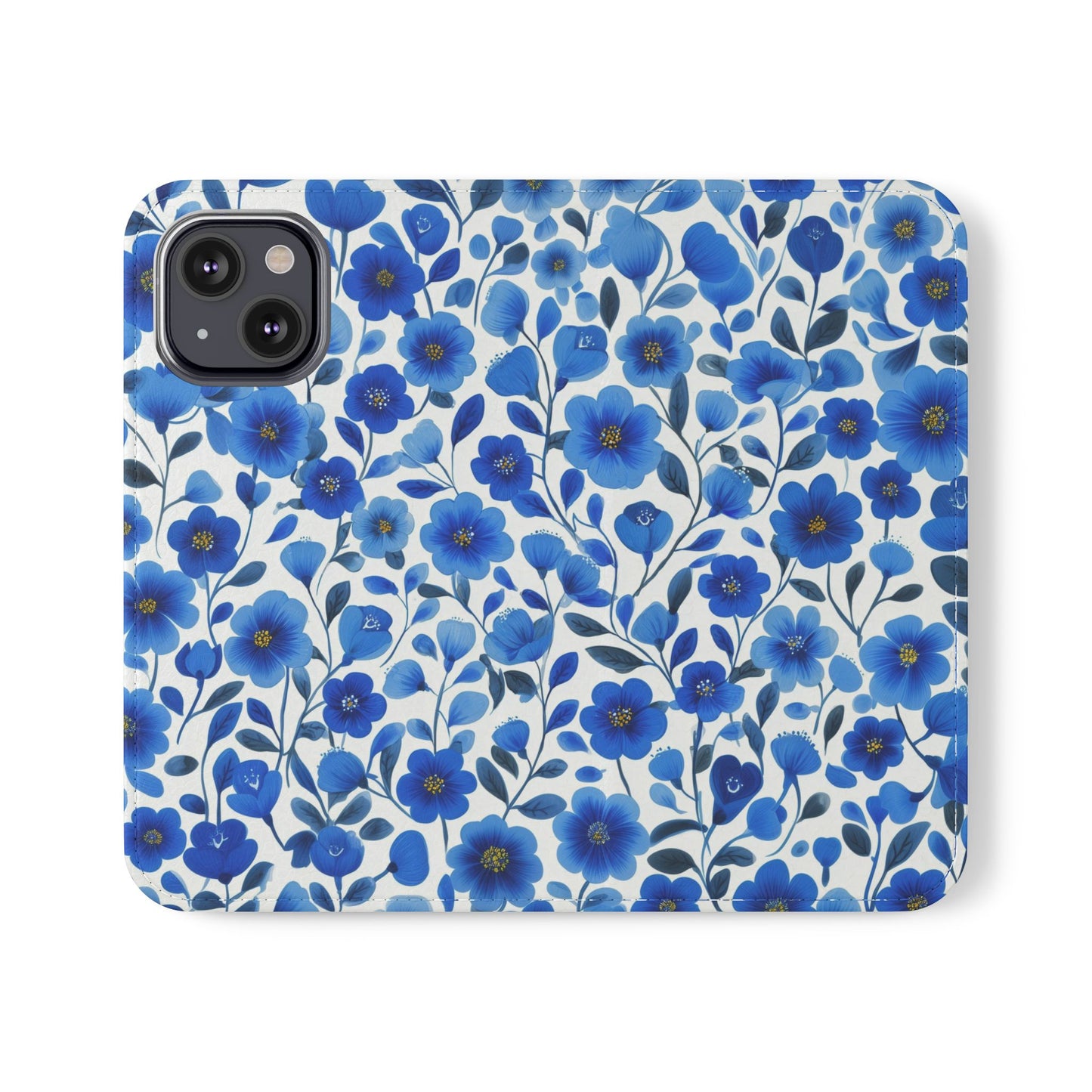 Blue Floral Pattern Flip Cases for Phones, Elegant Phone Wallet, Gift for Her, Stylish Phone Covers, Mother's Day Gift, Business Card Holder