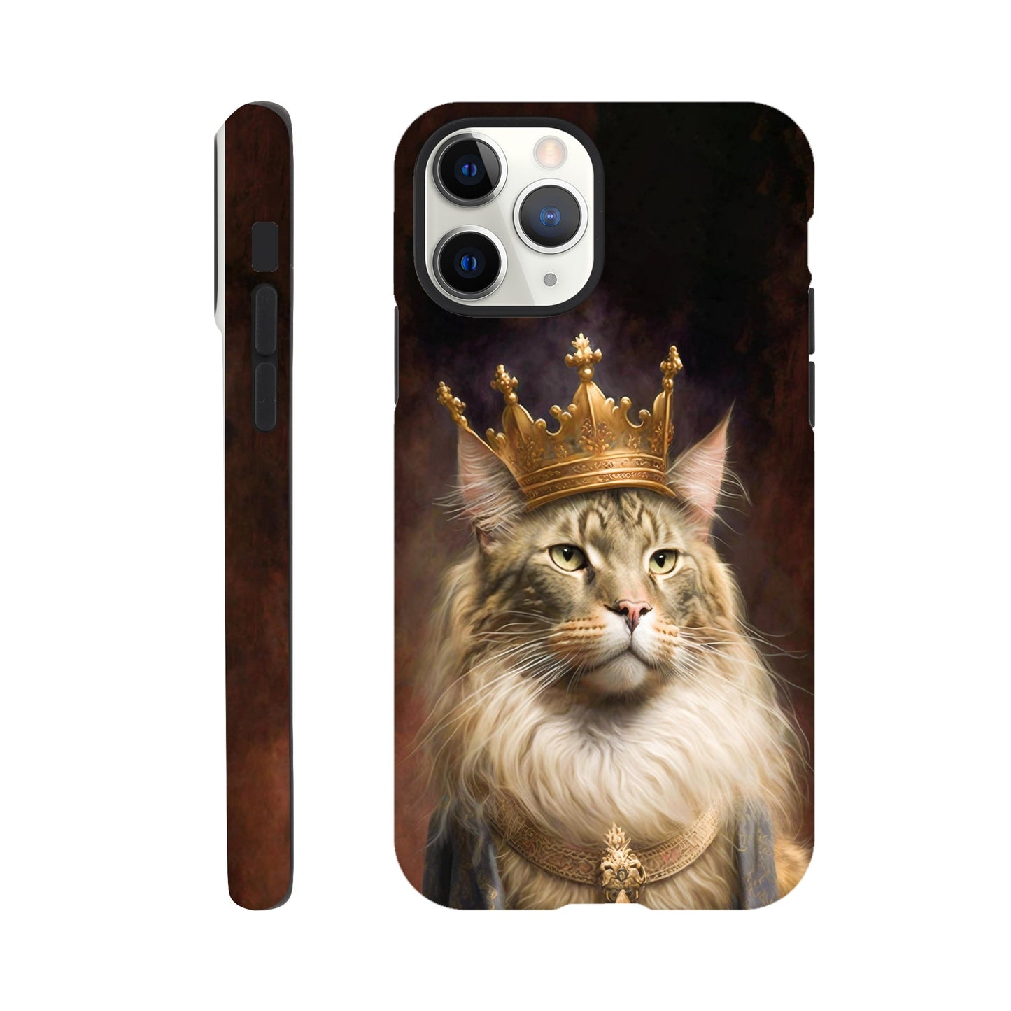 Renaissance painting of a Maine Coon with a king's crown - Phone case sturdy