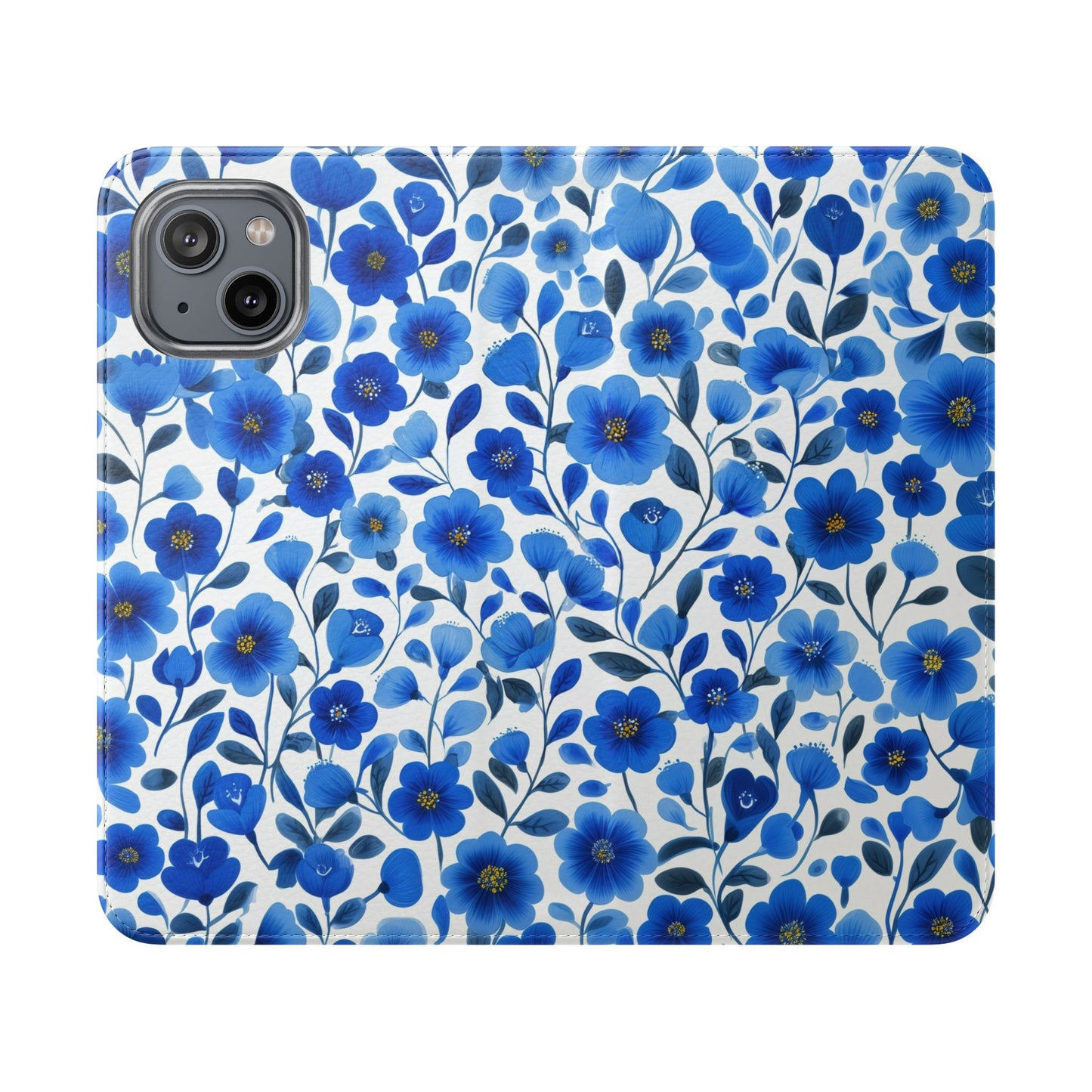 Blue Floral Pattern Flip Cases for Phones, Elegant Phone Wallet, Gift for Her, Stylish Phone Covers, Mother's Day Gift, Business Card Holder