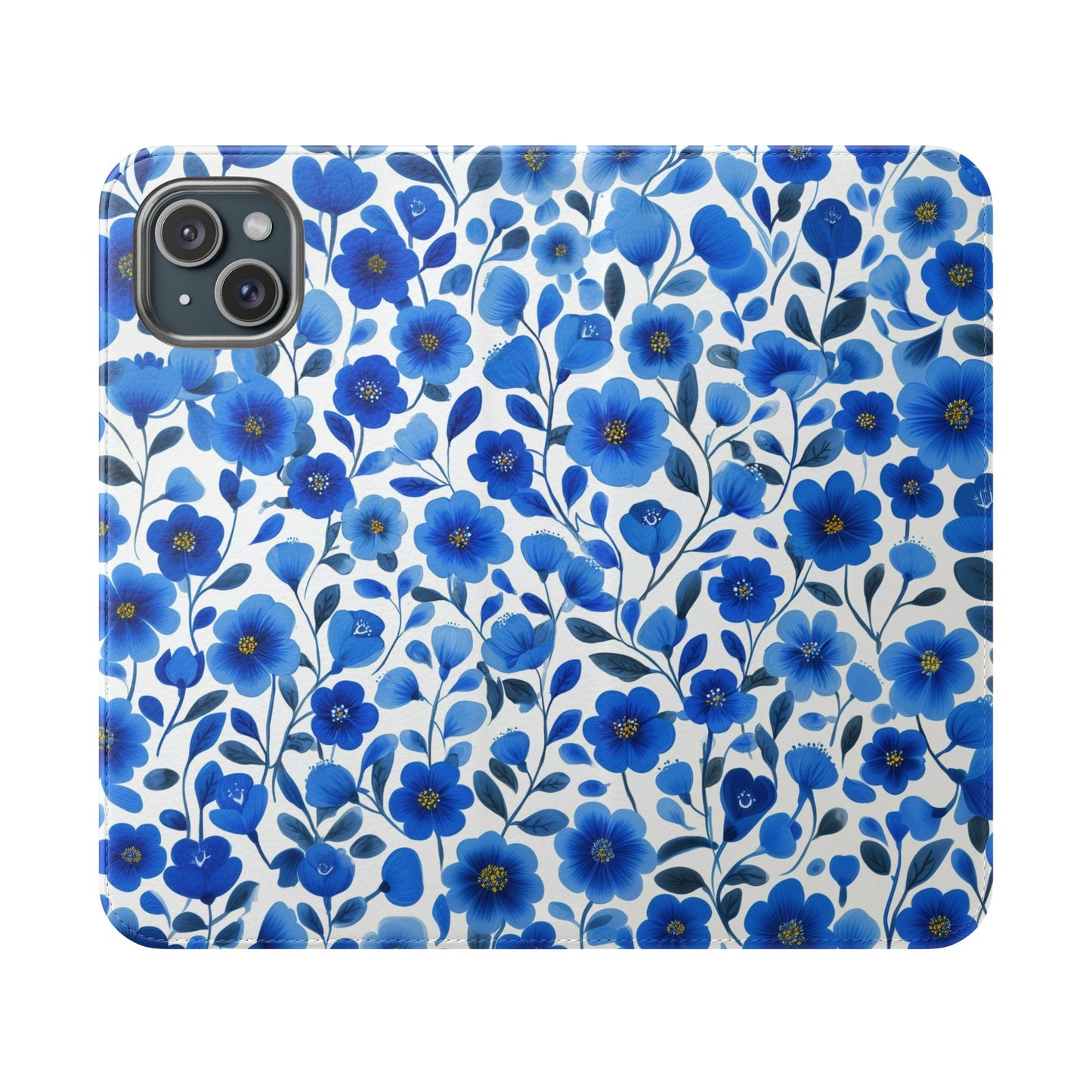 Blue Floral Pattern Flip Cases for Phones, Elegant Phone Wallet, Gift for Her, Stylish Phone Covers, Mother's Day Gift, Business Card Holder