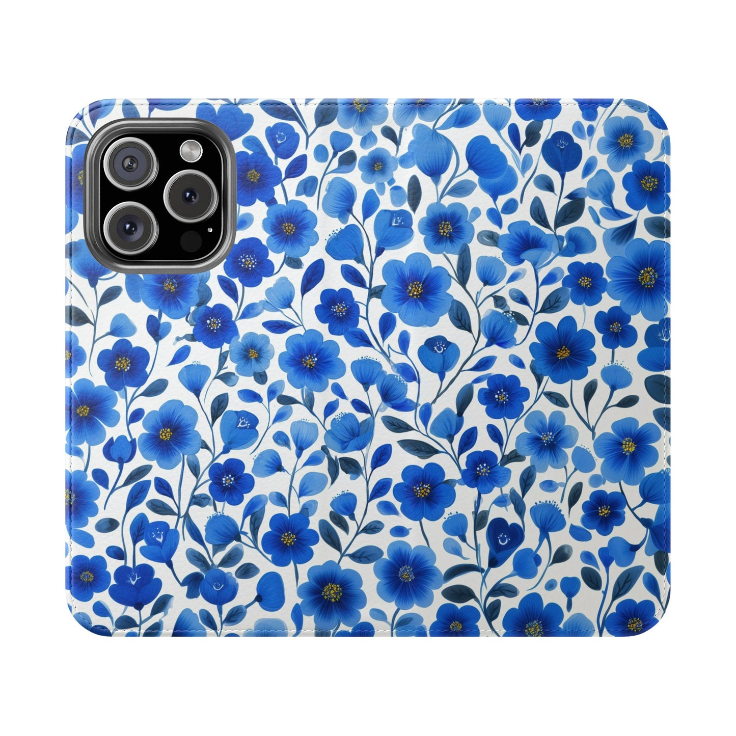 Blue Floral Pattern Flip Cases for Phones, Elegant Phone Wallet, Gift for Her, Stylish Phone Covers, Mother's Day Gift, Business Card Holder