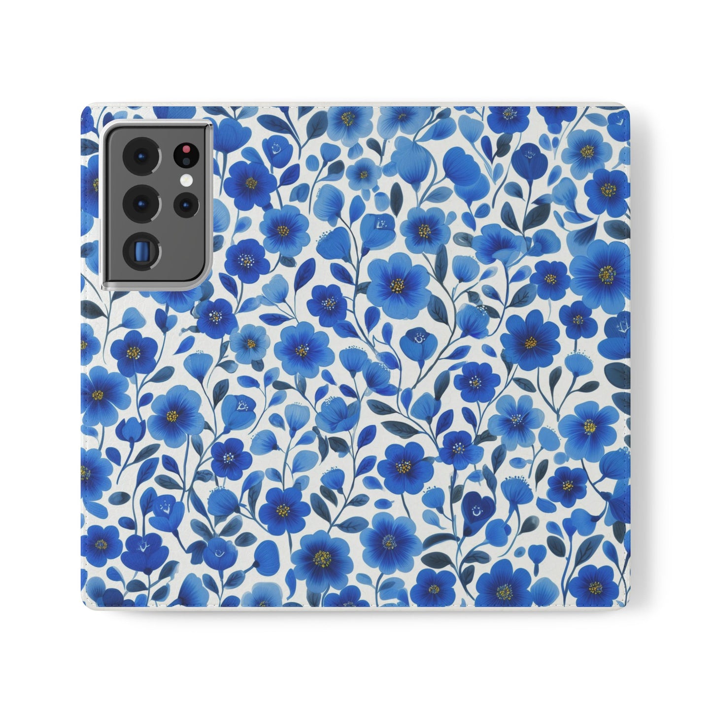 Blue Floral Pattern Flip Cases for Phones, Elegant Phone Wallet, Gift for Her, Stylish Phone Covers, Mother's Day Gift, Business Card Holder