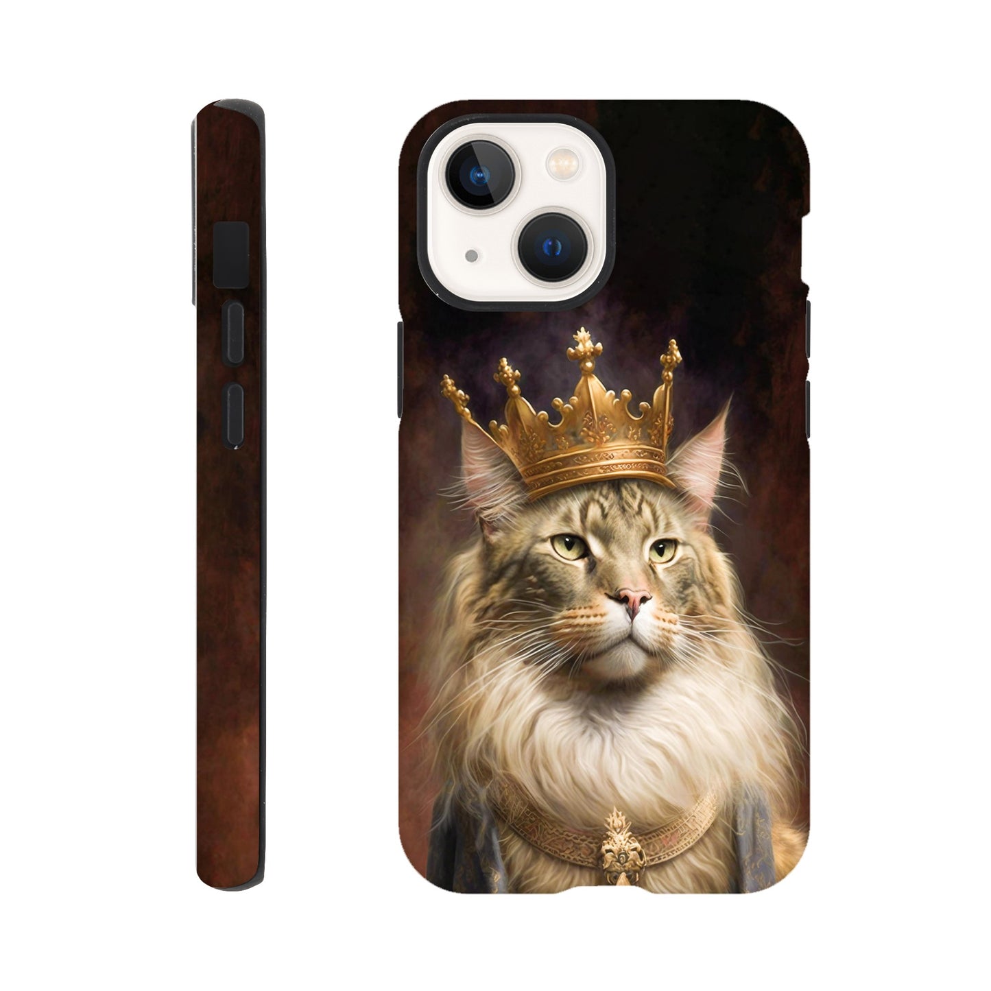 Renaissance painting of a Maine Coon with a king's crown - Phone case sturdy