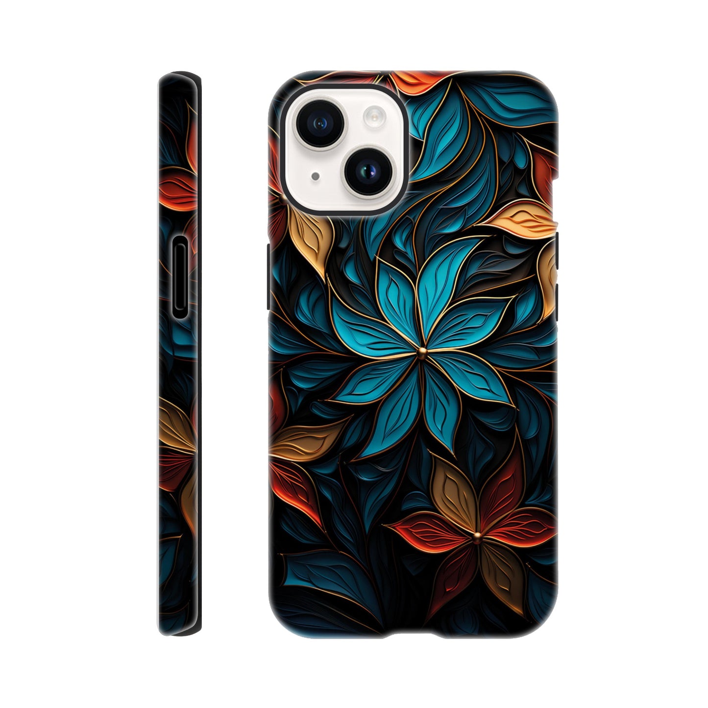 Blue and red flower art deco pattern- Phone Case sturdy